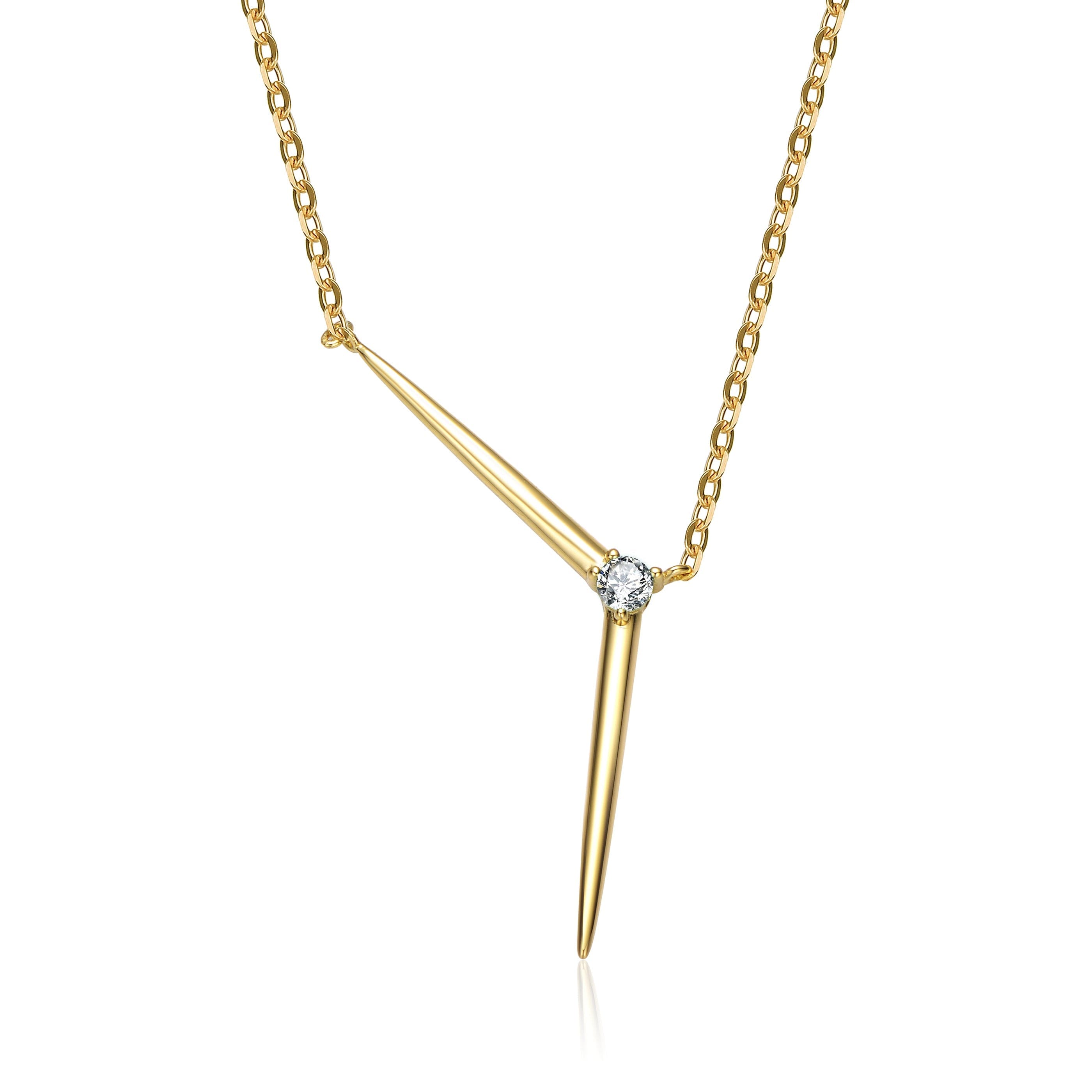 Genevive Jewelry Women's White Genevive Sterling Silver Gold Plated With Cubic Zirconia Solar Chevron Necklace In White