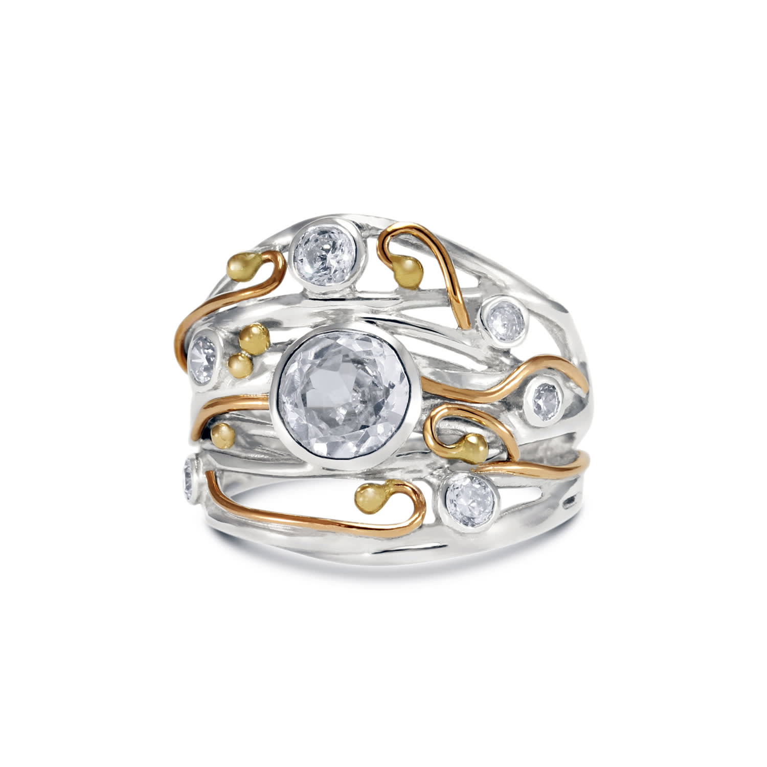 Isla Silver Women's Gold / White / Silver Silver Statement Ring Set With Clear Quartz & Zirconia