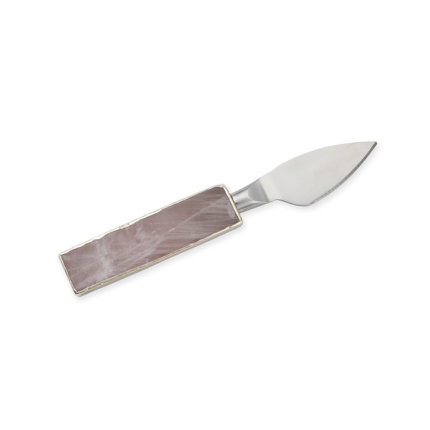 Greatfool Rose Quartz Hard Cheese Knife - Silver In Silver
