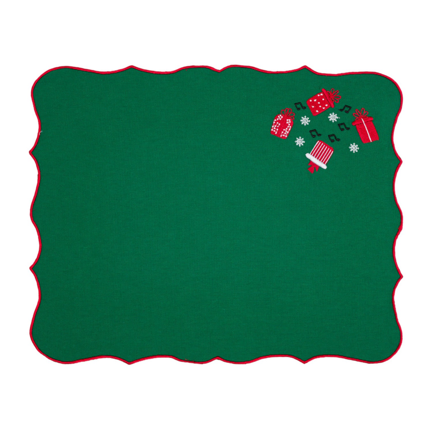 Set Of Two Green Christmas Gift Embroidery Cotton Placemat Km Home Collection