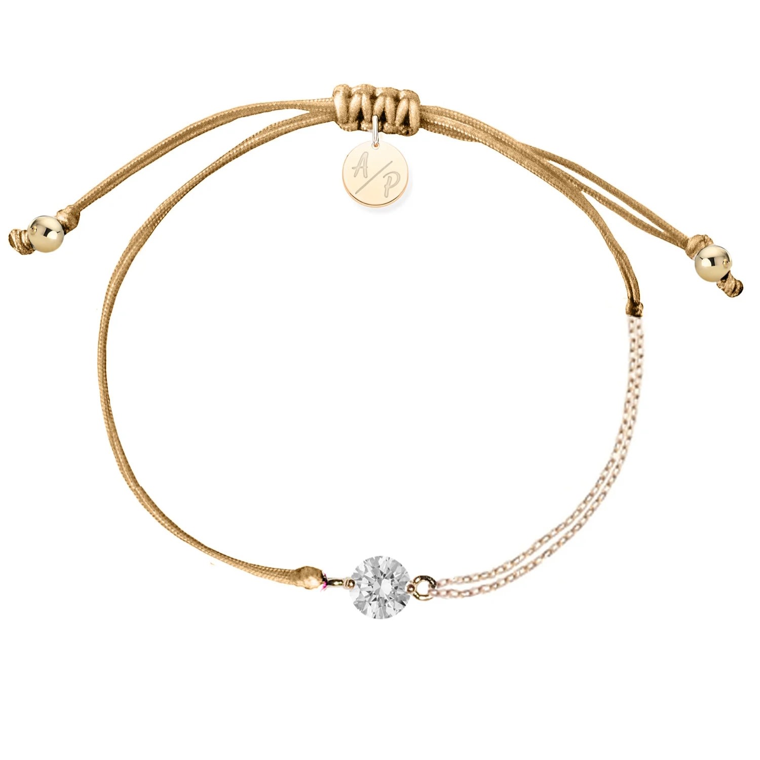 Adriana Pappas Designs Women's Brown Cz Solitaire Bracelet On Colored Cord - Caramel In Brown