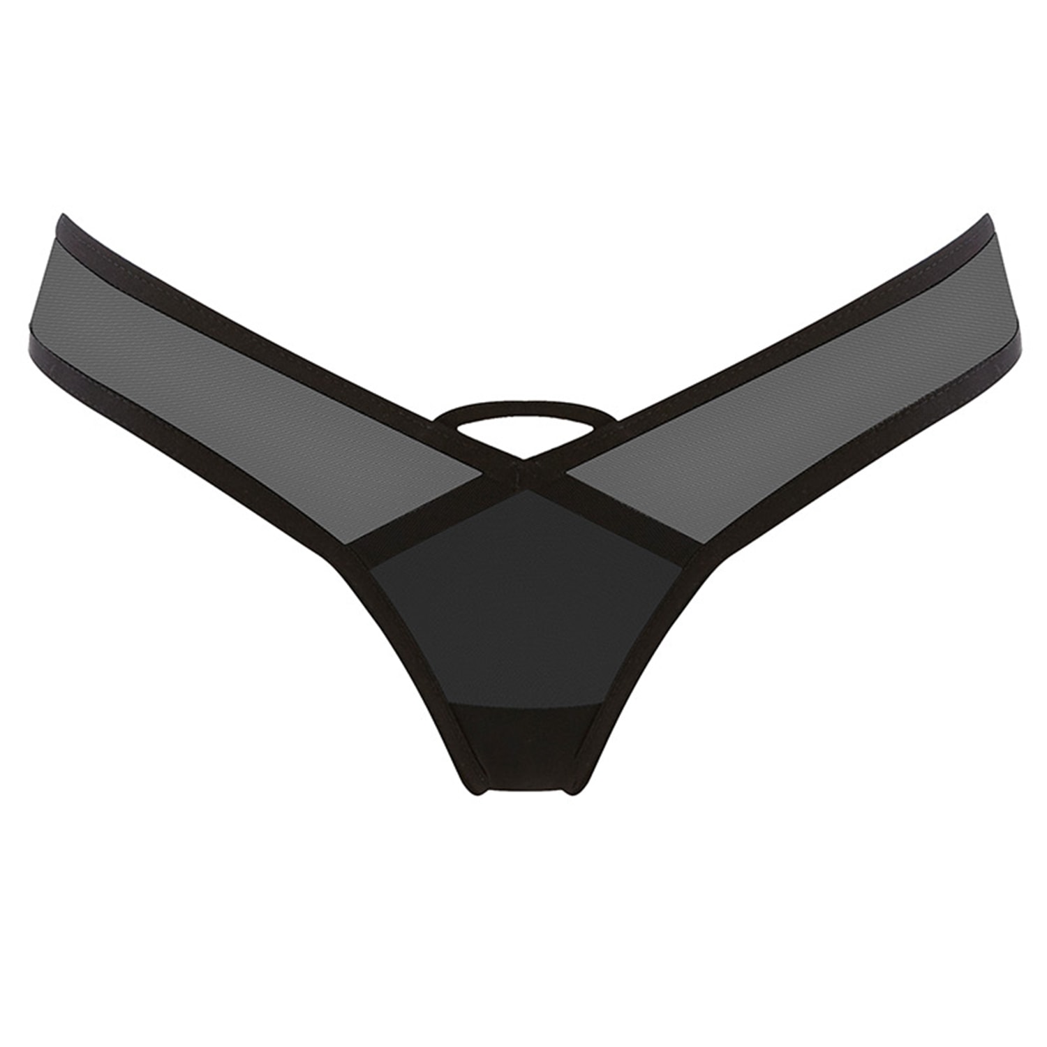 Reckless Wolf Women's Black Bandit Thong - Mesh & Lycra Thong With Cutouts & Straps In Black