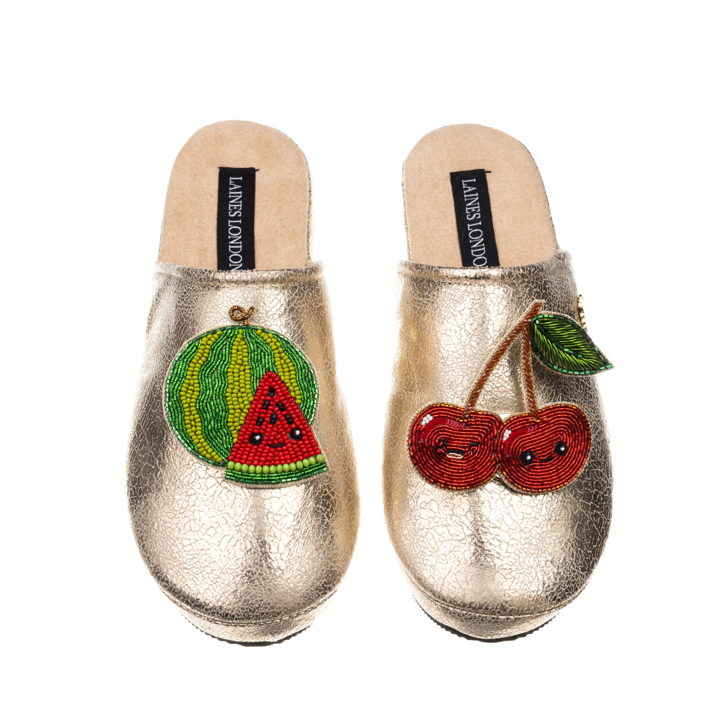 Laines London Women's Gold Softies With Laines Loveables Watermelon & Cherry Brooches In Gold