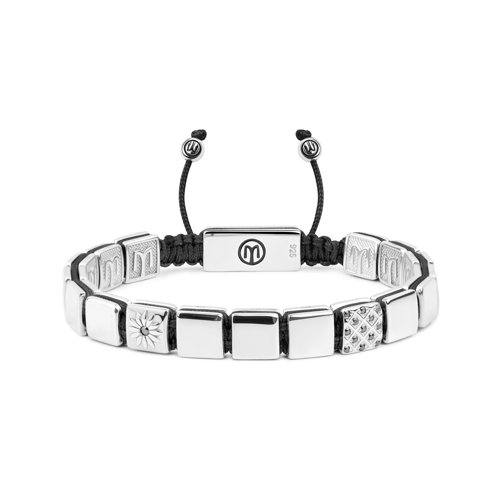 Mahigan Women's Black / Silver Slick Flat-bead Bracelet With Black Moissanite & Black String