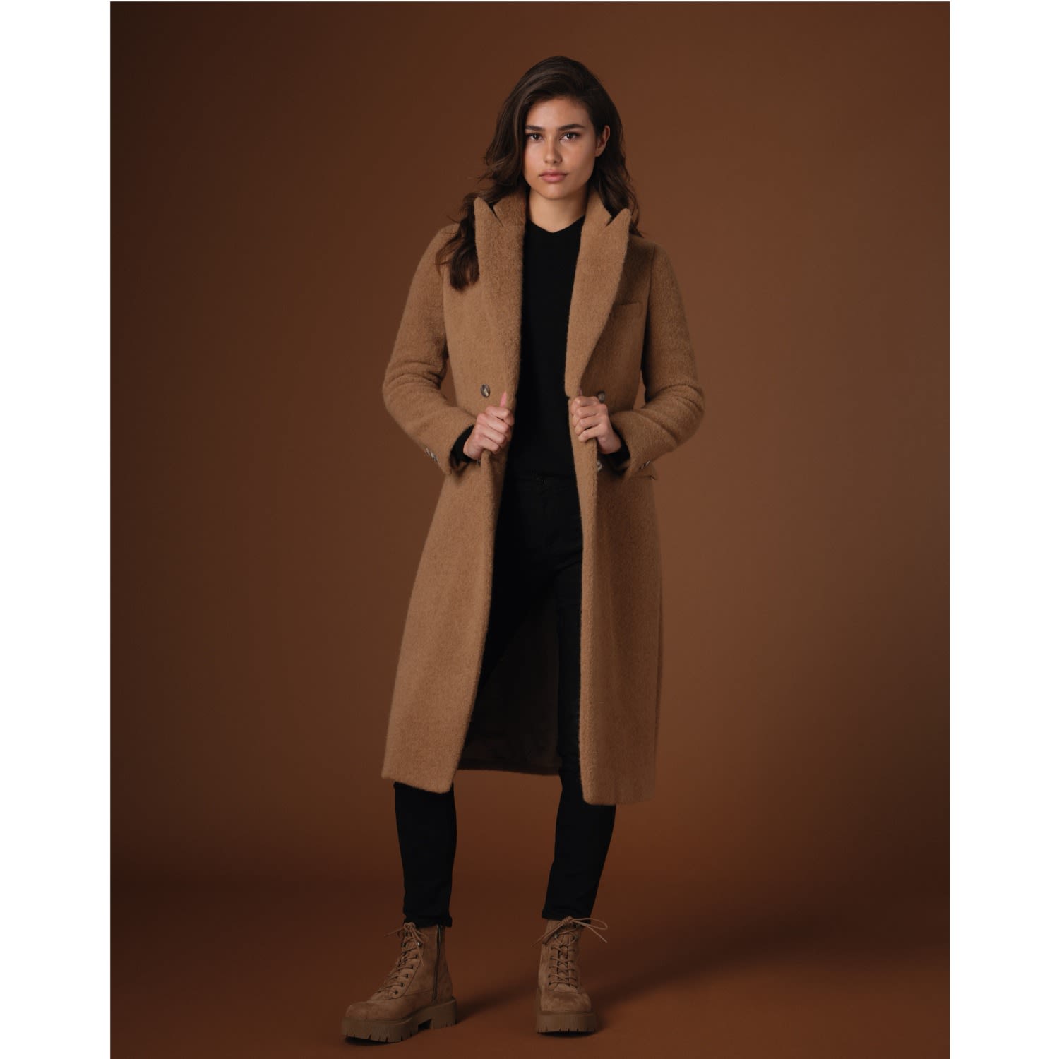 ジャケット・アウター Camel Cashmere Double Breasted Long Coat Long Lined Double-Breasted Coat in Cashmere - Camel