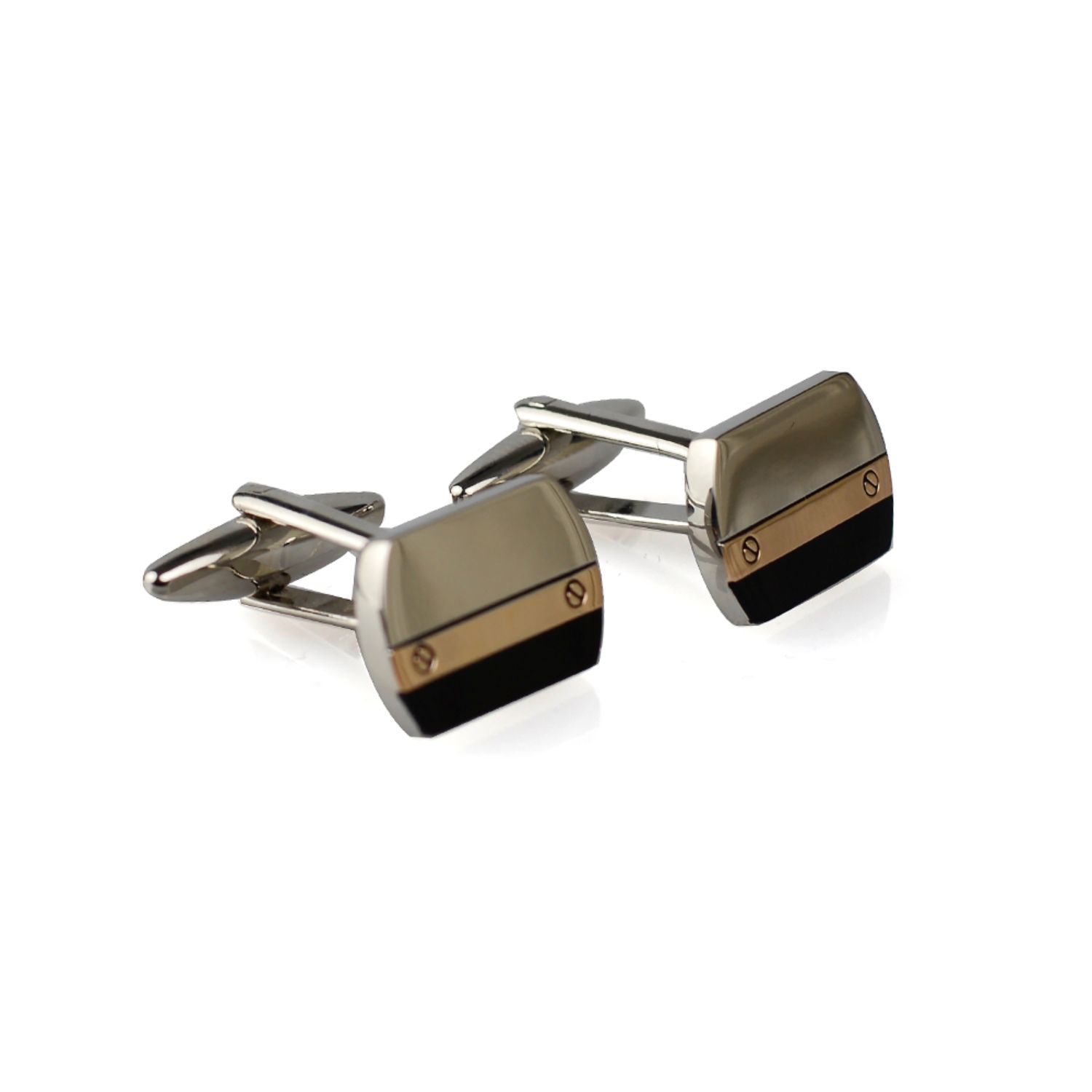 David Wej Men's Gold / Black / Silver Rectangle Metal Cufflinks - Gold & Black In Multi