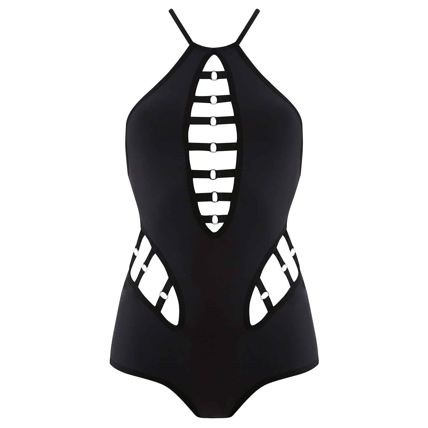 Reckless Wolf Women's Black Outlaw Body - Lycra Bodysuit With Cutout & Ring Detail In Black