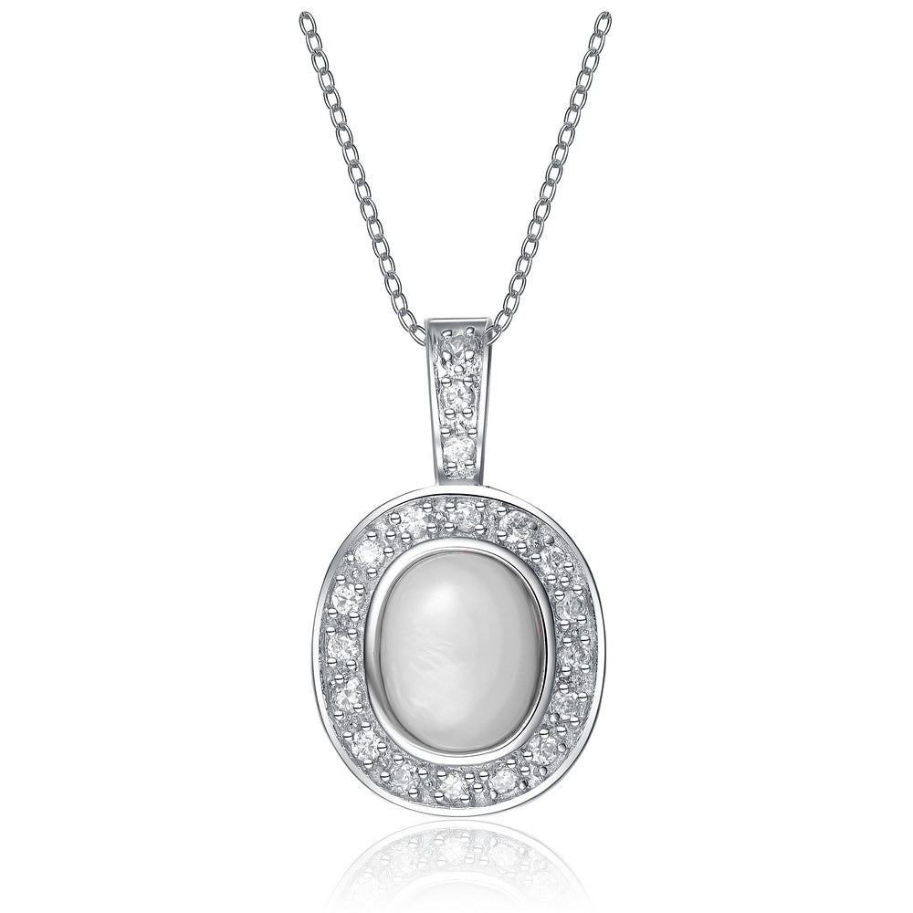 Genevive Jewelry Women's White / Silver Sterling Silver Cubic Zirconia White Stone Pendant Necklace In Multi