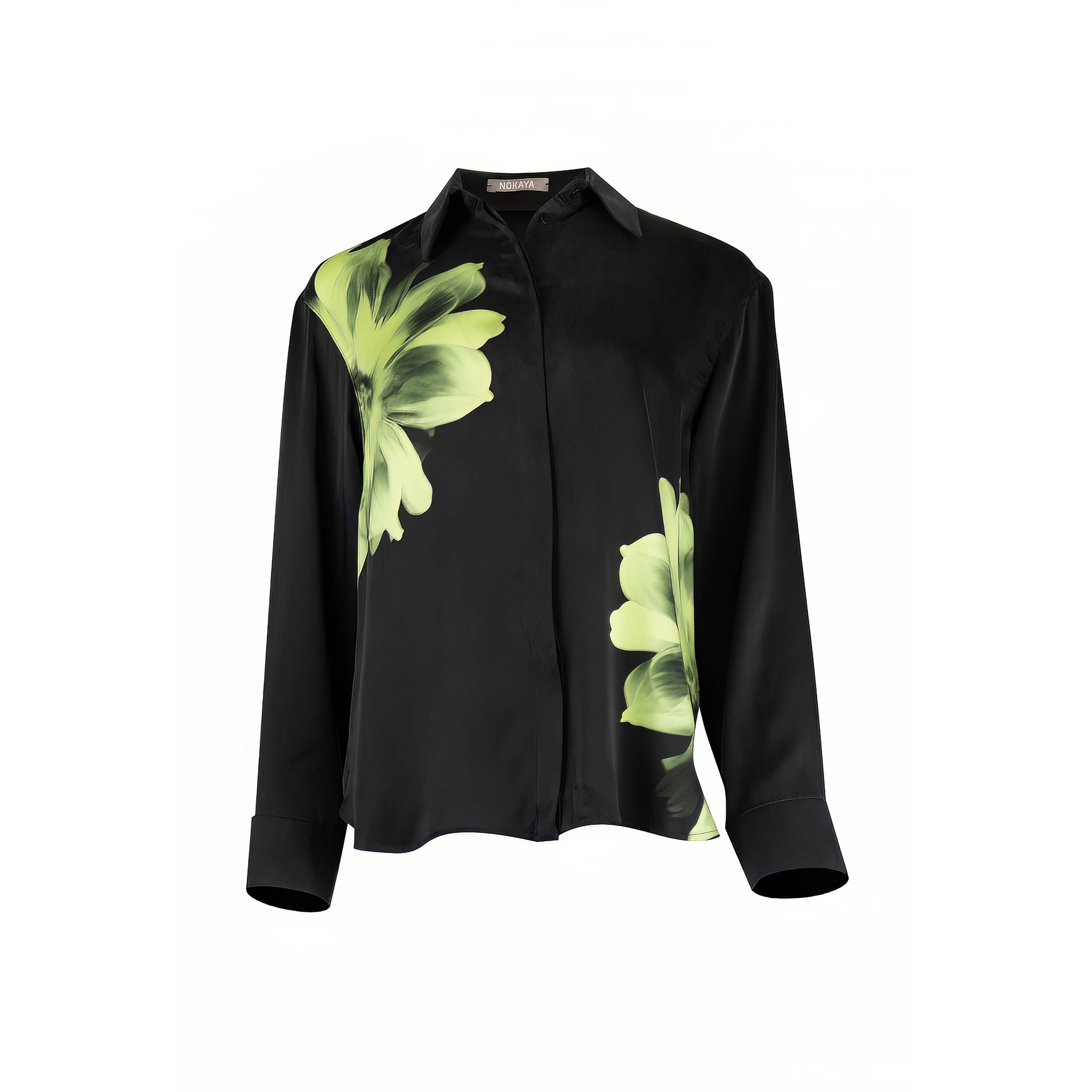 Nokaya Women's Black Silk Dreamscape Pyjama Shirt Flower Print In Black