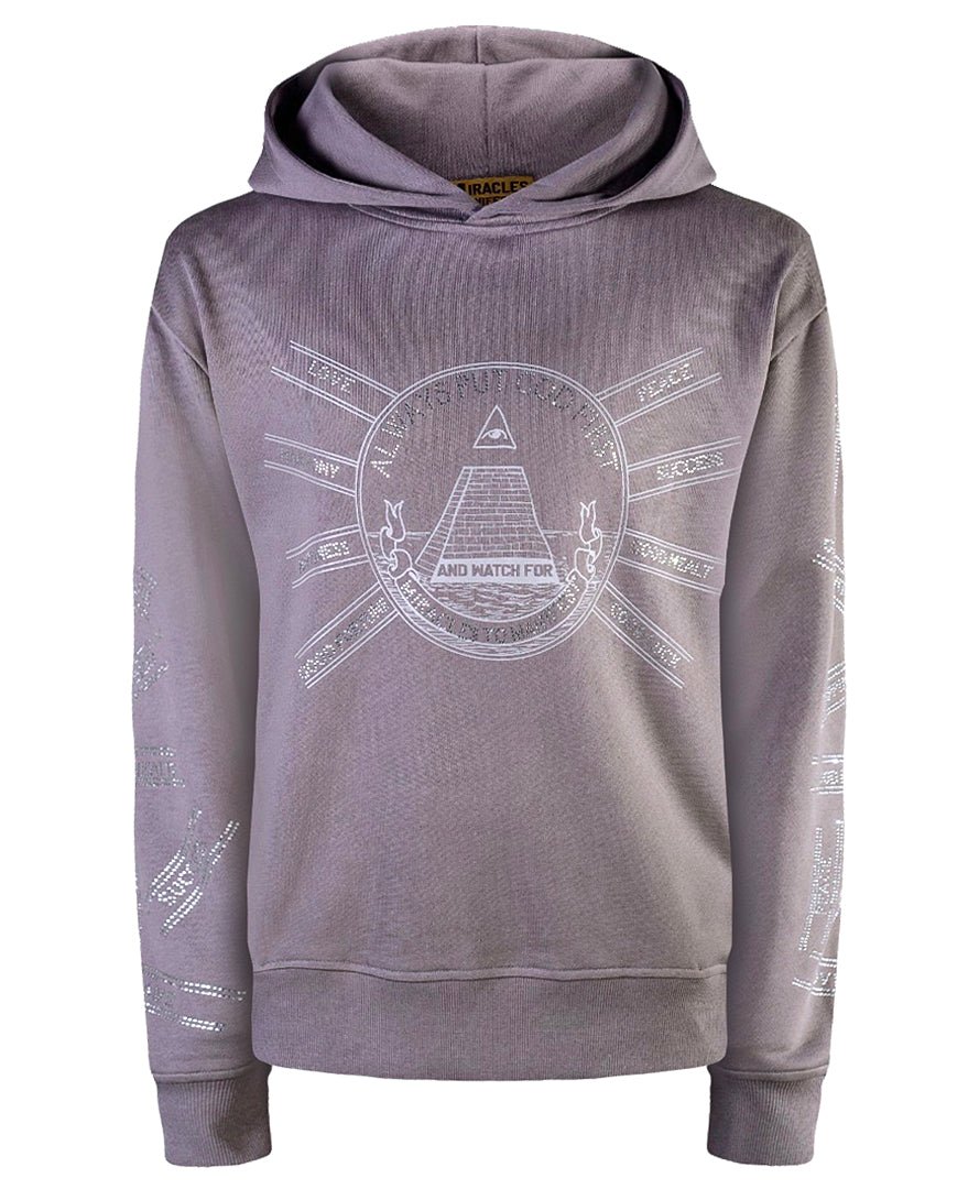 Miracles Manifester Women's Grey God First Affirmation Hoodie With Rhinestone Design - Truly Taupe In Grey