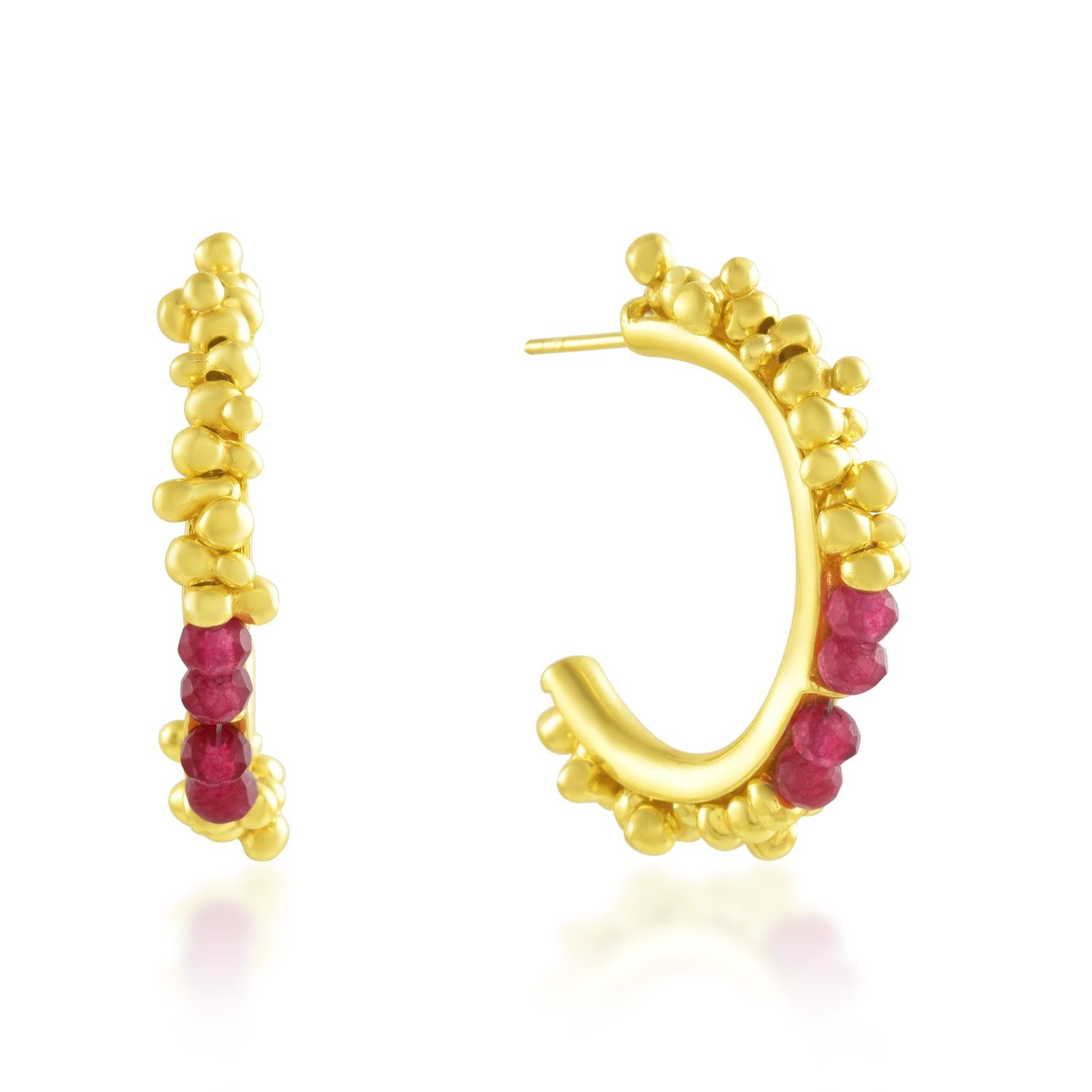 Women’s Cerise Pink Jade Pellet Hoop Gold Vermeil Arvino