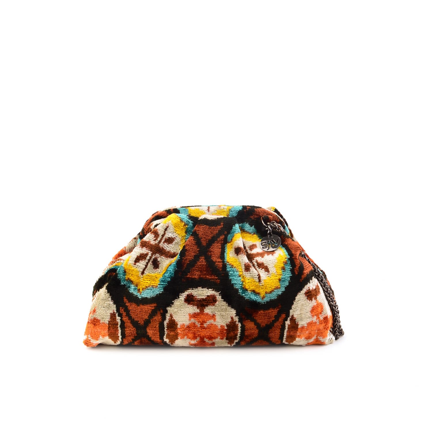 Sjw Bags London Women's Victoria Ikat Mini Pouch Bag In Toffee, Ecru, Turquoise In Multi