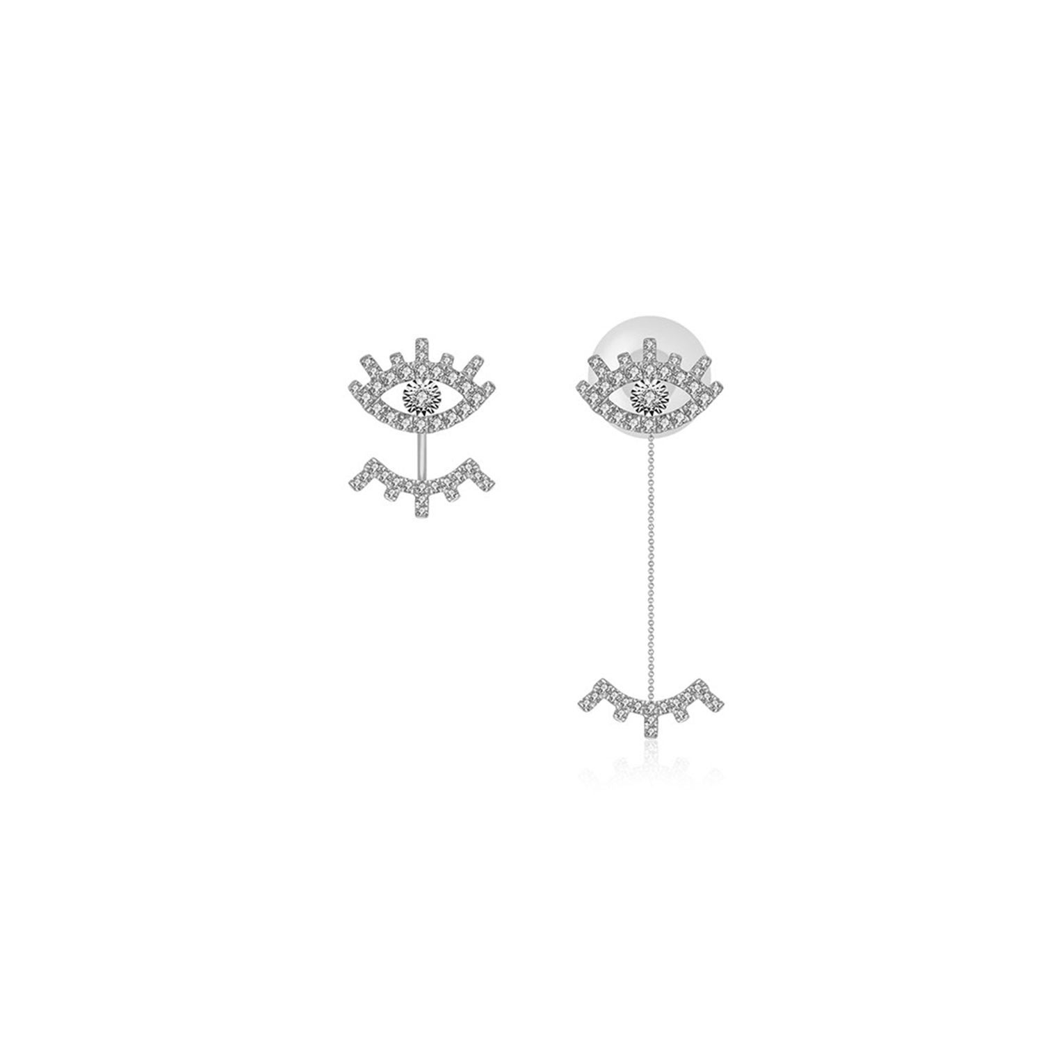 Genevieve Collection Women's 18k White Gold Evil Eye & Eyelash Diamond Chain Earring & Ear Jacket In White