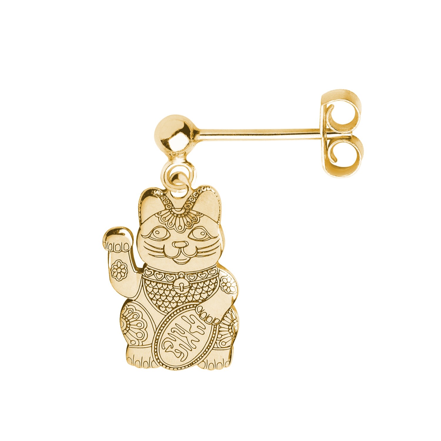 Women’s Gold Lucky Cat Single Short Drop Earring Cartergore