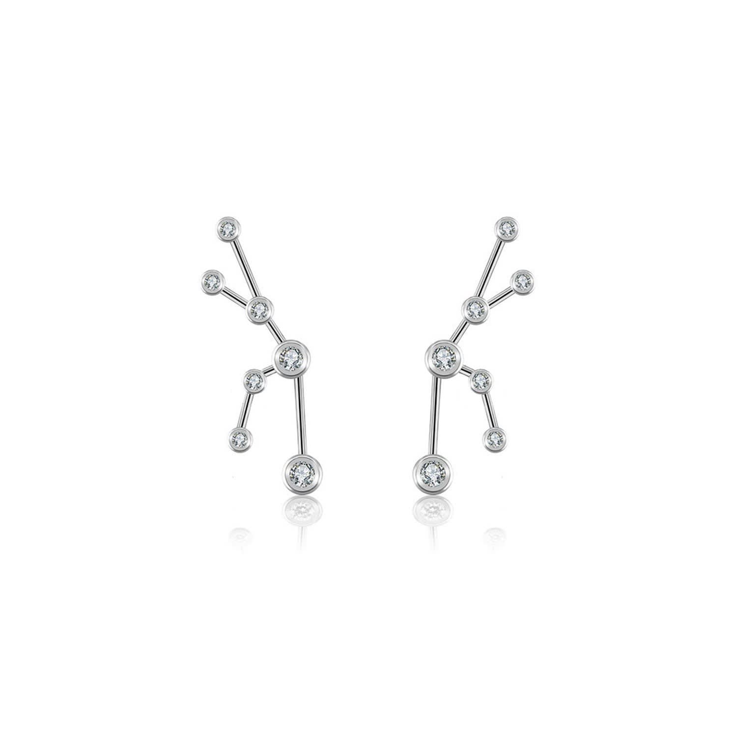 Taurus Zodiac Constellation Earring 18K White Gold Diamond