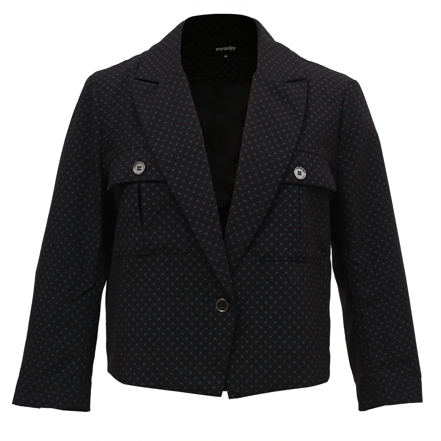 Smart And Joy Women's Safari Pockets Crop Jacket With Dots Print - Black In Black