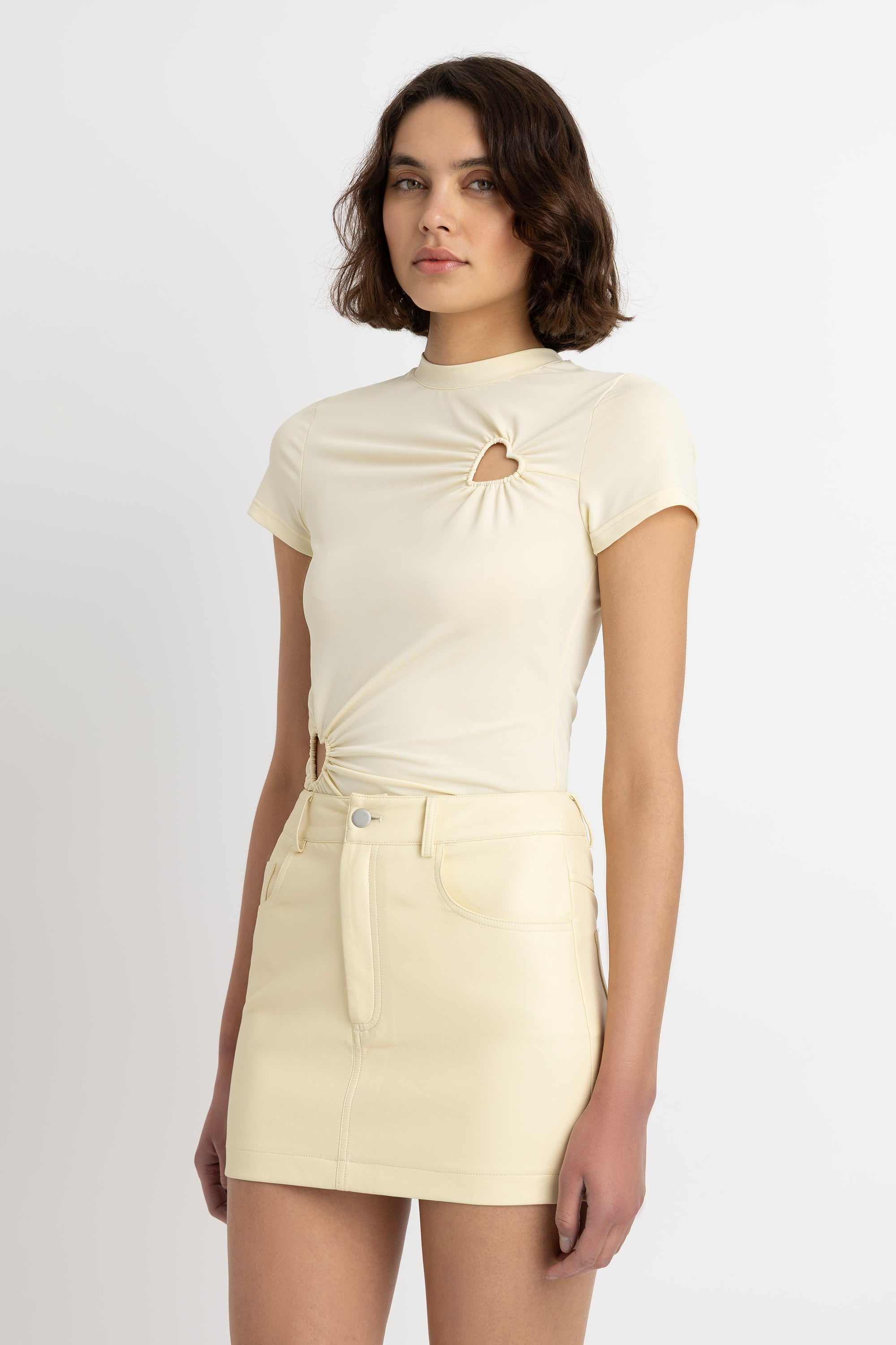 Milena Lemon Yellow Leather Mini Skirt | AMY LYNN | Wolf & Badger
