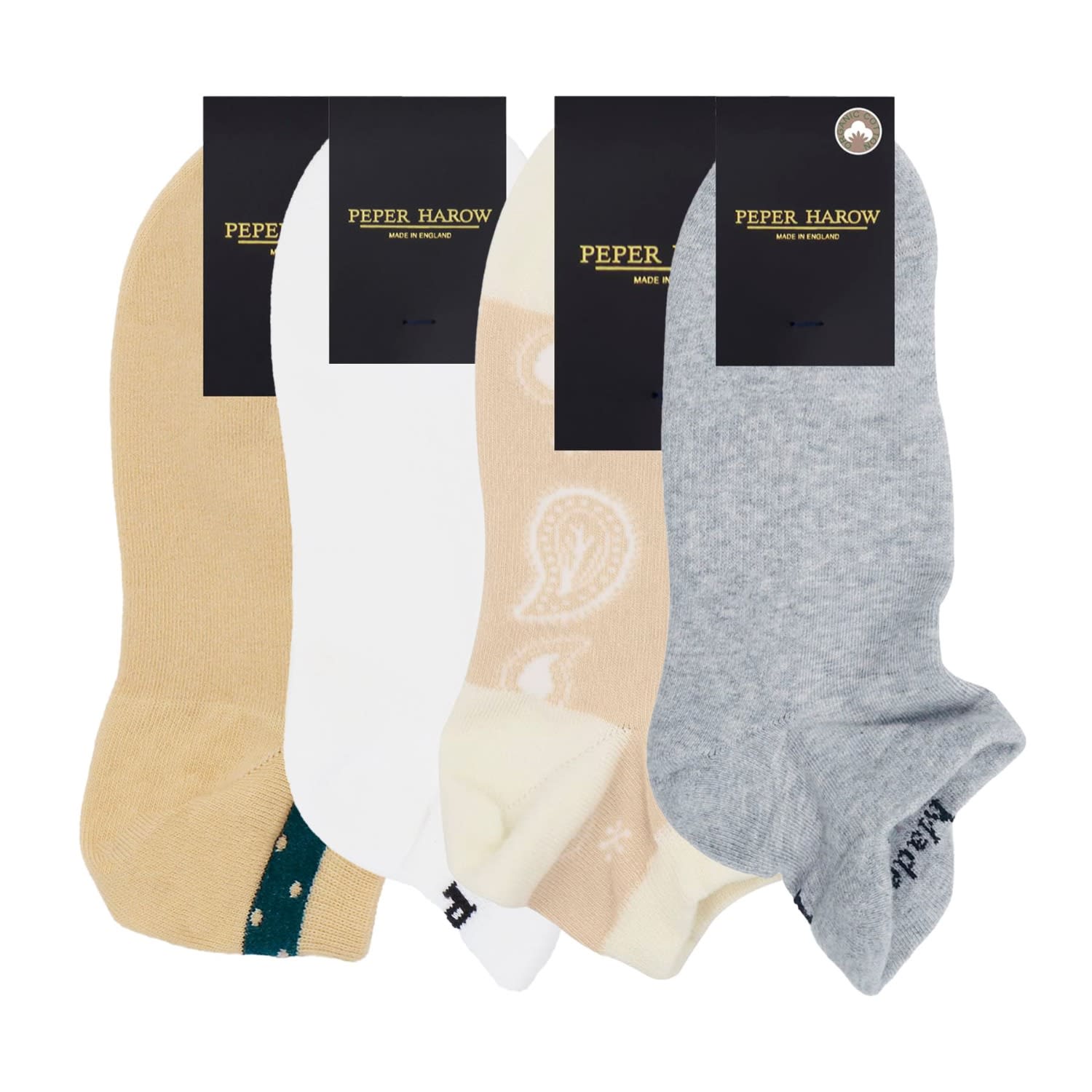Peper Harow - Made In England Women's Organic Trainer Socks Bundle – White, Grey