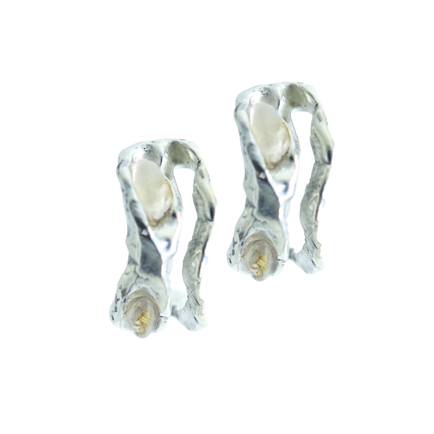 Bio-trimmings Women's Silver / Neutrals / White Barba C-hoop Earrings – White In Multi