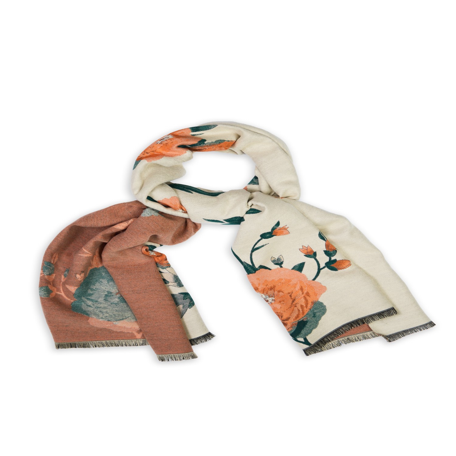 Saachi Orange Bloom Reversible Print Scarf In Brown