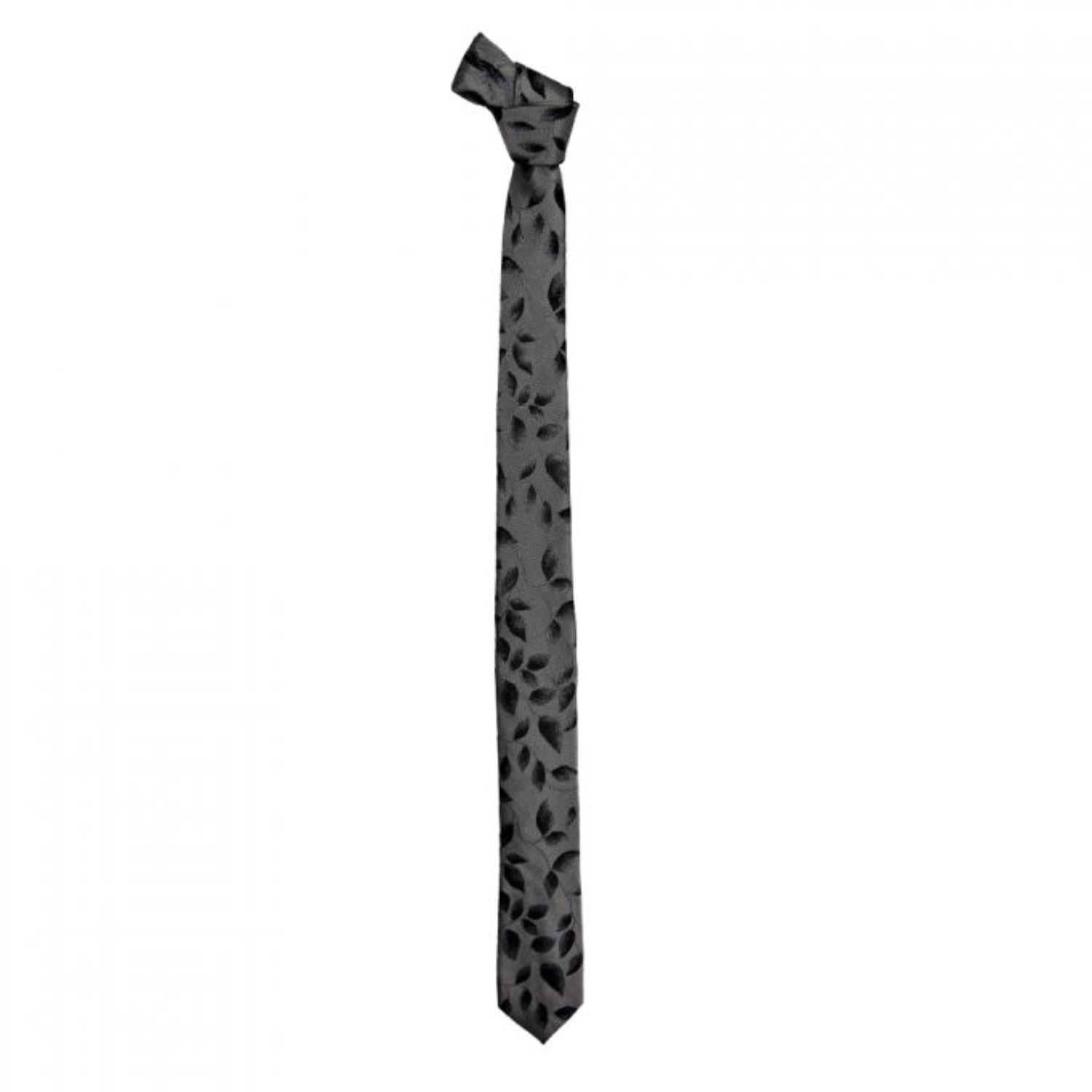 Men’s Grey Leaf Jaquard Tie - Charcoal David Wej