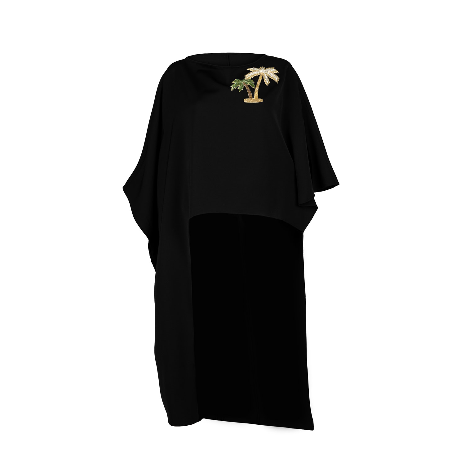 Laines London Women's Black Laines Couture Asymmetric Blouse Cape With Embellished Palm Tree In Black