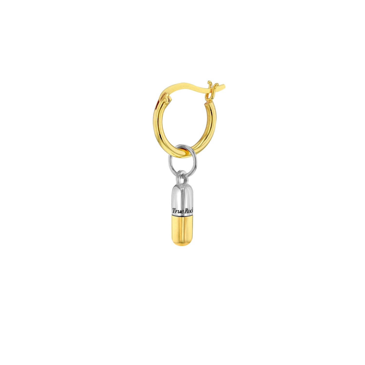 Women’s Silver / Gold 18Kt Gold Plated & Sterling Silver 2 Tone Mini Pill Charm On Gold Hoop True Rocks