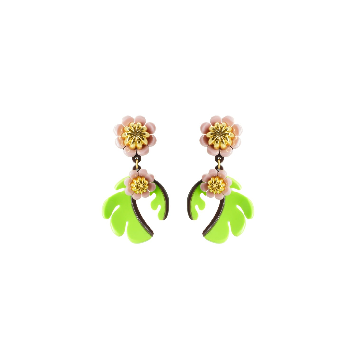 Gissa Bicalho Women's Green Handmade Acrylic Earring Cosmos Flower Avocate In Green