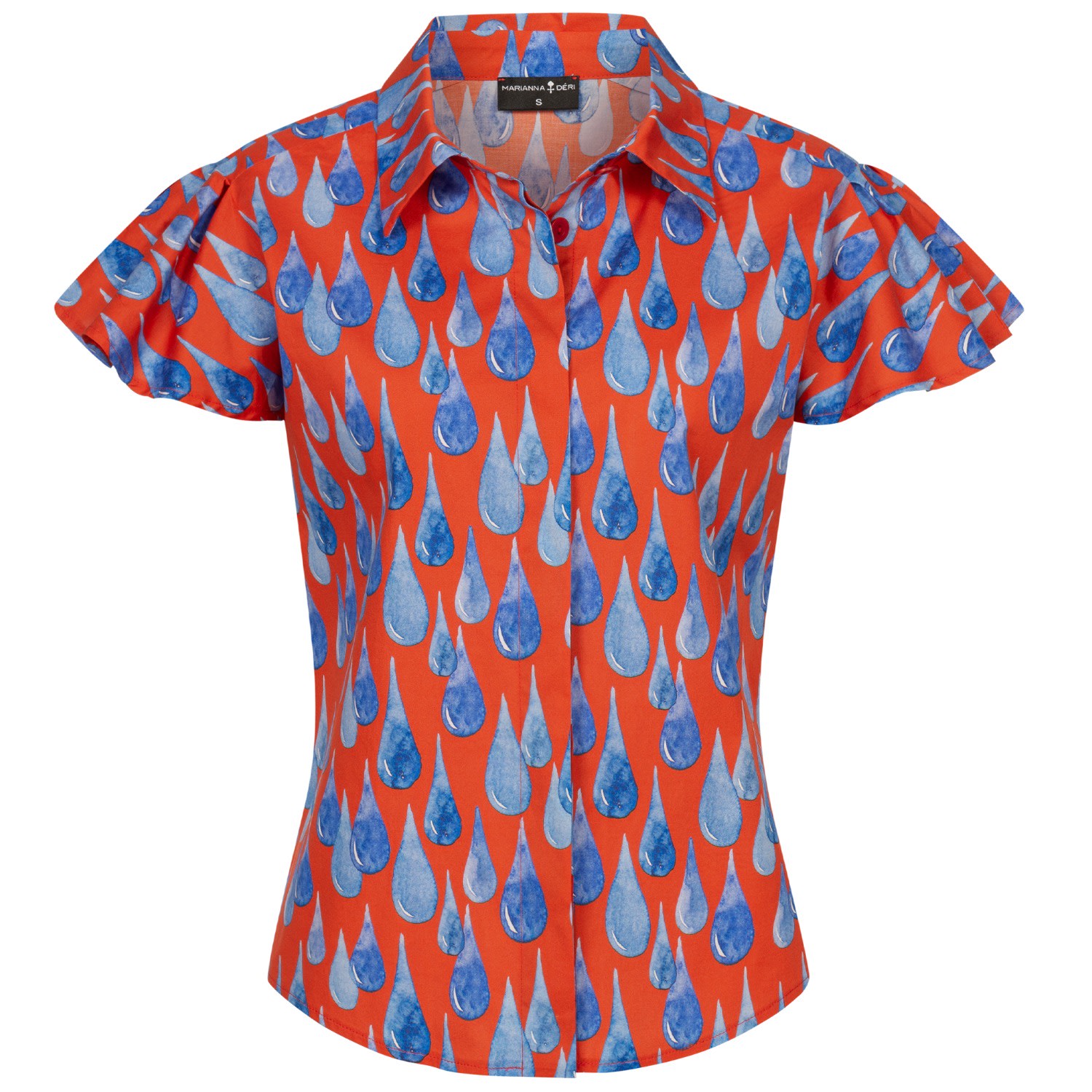 Marianna Déri Women's Blue / Red Raindrop Flutter-sleeve Blouse In Blue/red