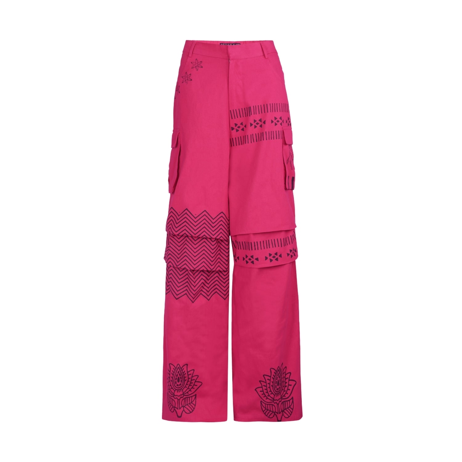 Nesavaali Women's Pink / Purple Pink Printed Cotton Designer Cargo Trousers In Pink/purple