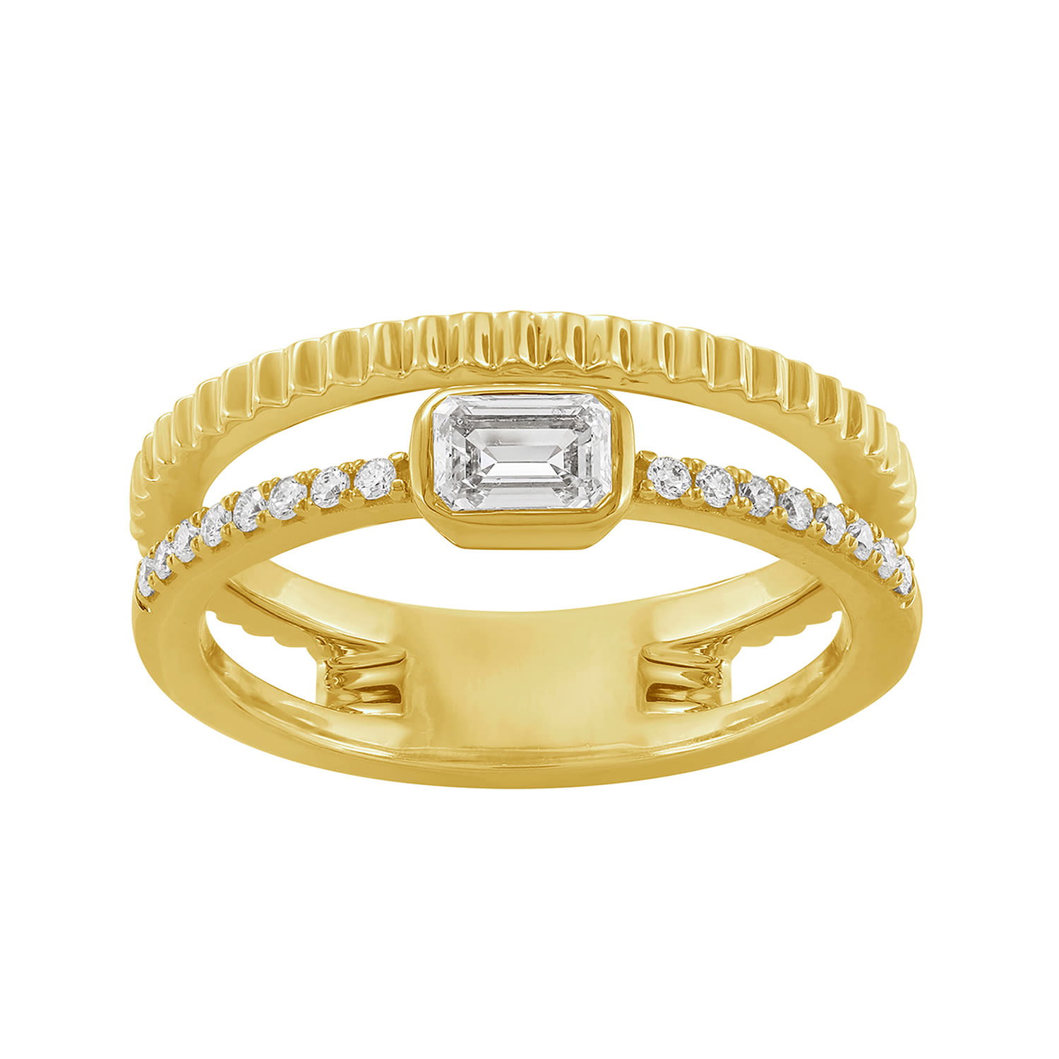 Artisan Women's Gold / White Emerald Cut Diamond Double Stacking Band Ring In 14kt Yellow Gold In Multi