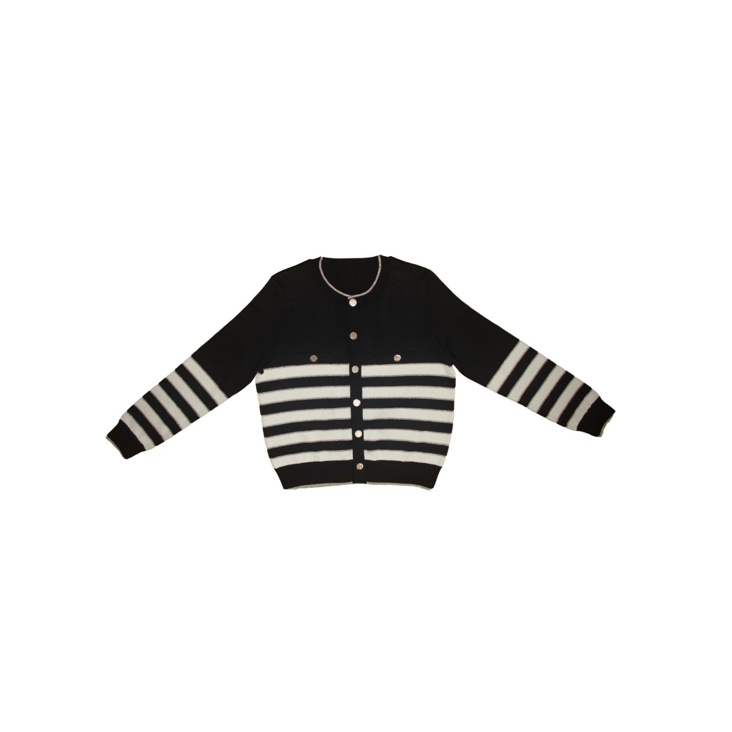 Nuvv Collection Women's Striped Button-front Elegant Cardigan - Black & White Knit In Black
