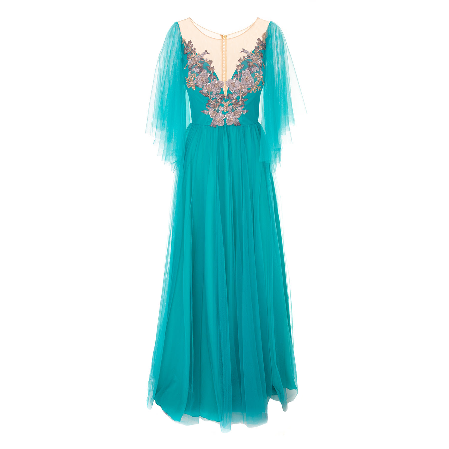 Women’s Blue Long Tulle Dress With Hand Sewn Embroidery Turquoise Small Acob  Porter