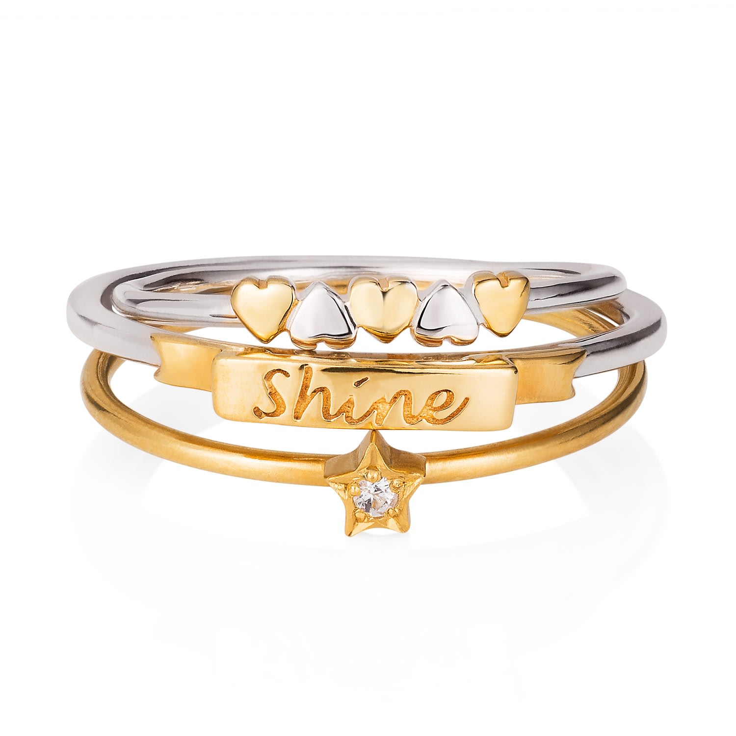 Women’s Gold Shine Like A Star Hearts Stack Ring Lee Renee