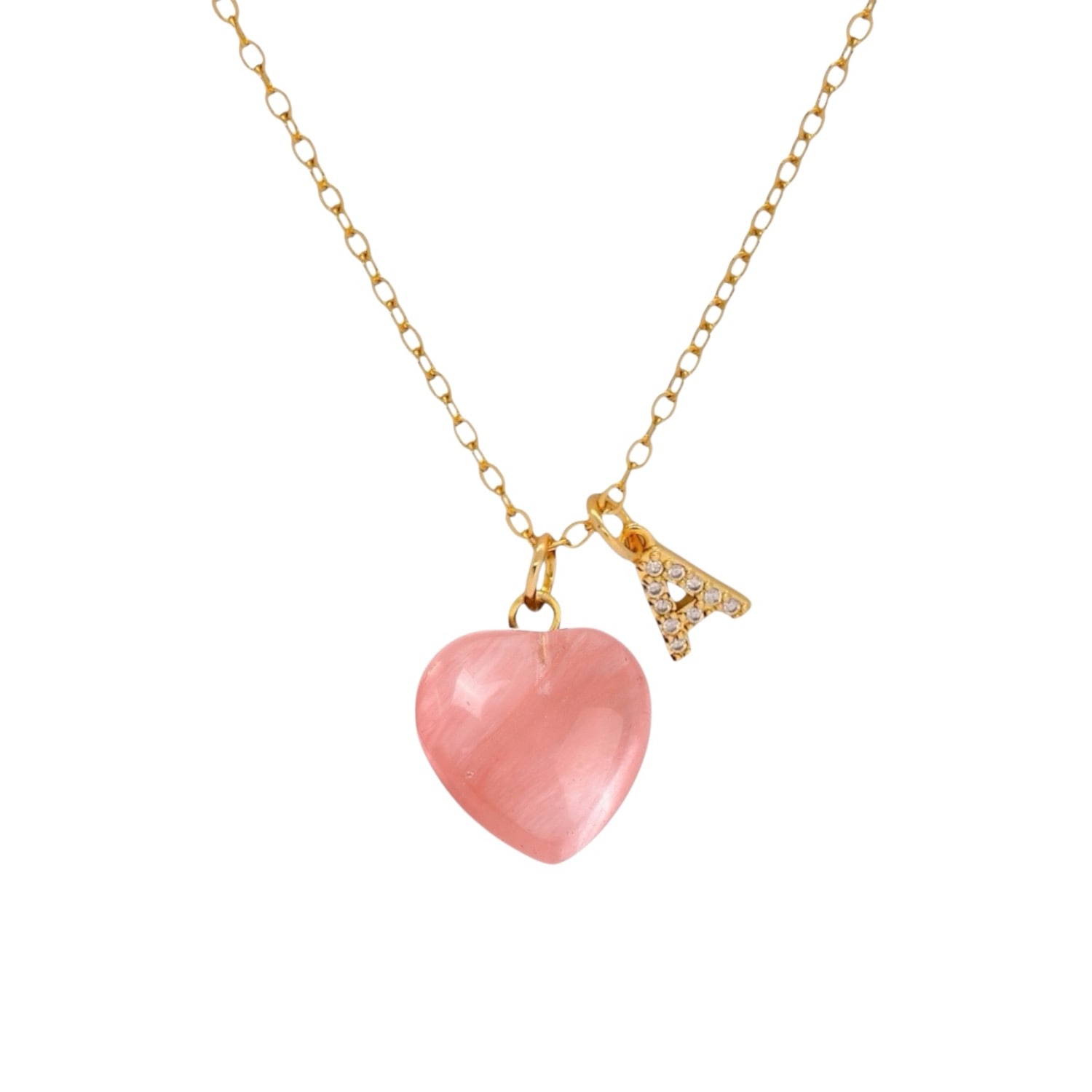 Valerie Chic Women's Gold / Red Initial Letter Cherry Quartz Heart Necklace In Pink