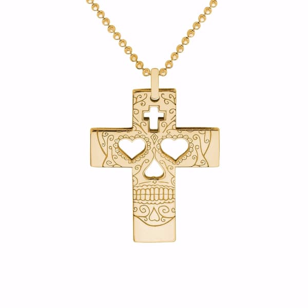 Cartergore Small Gold Sugar Skull Cross Pendant Necklace In Pendant