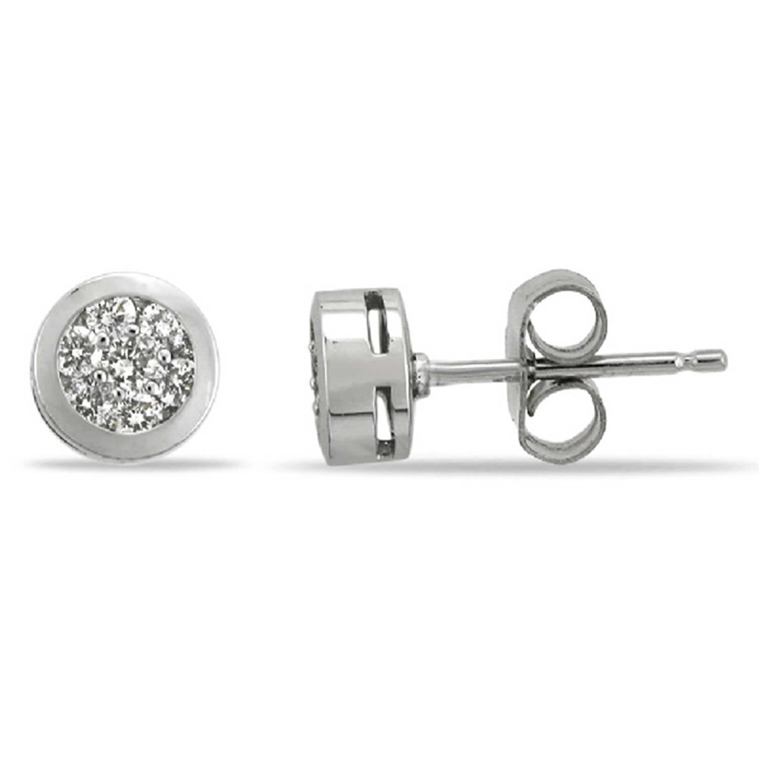 Women’s 18K White Gold In Natural Pave Diamond Minimal Stud Earrings Artisan