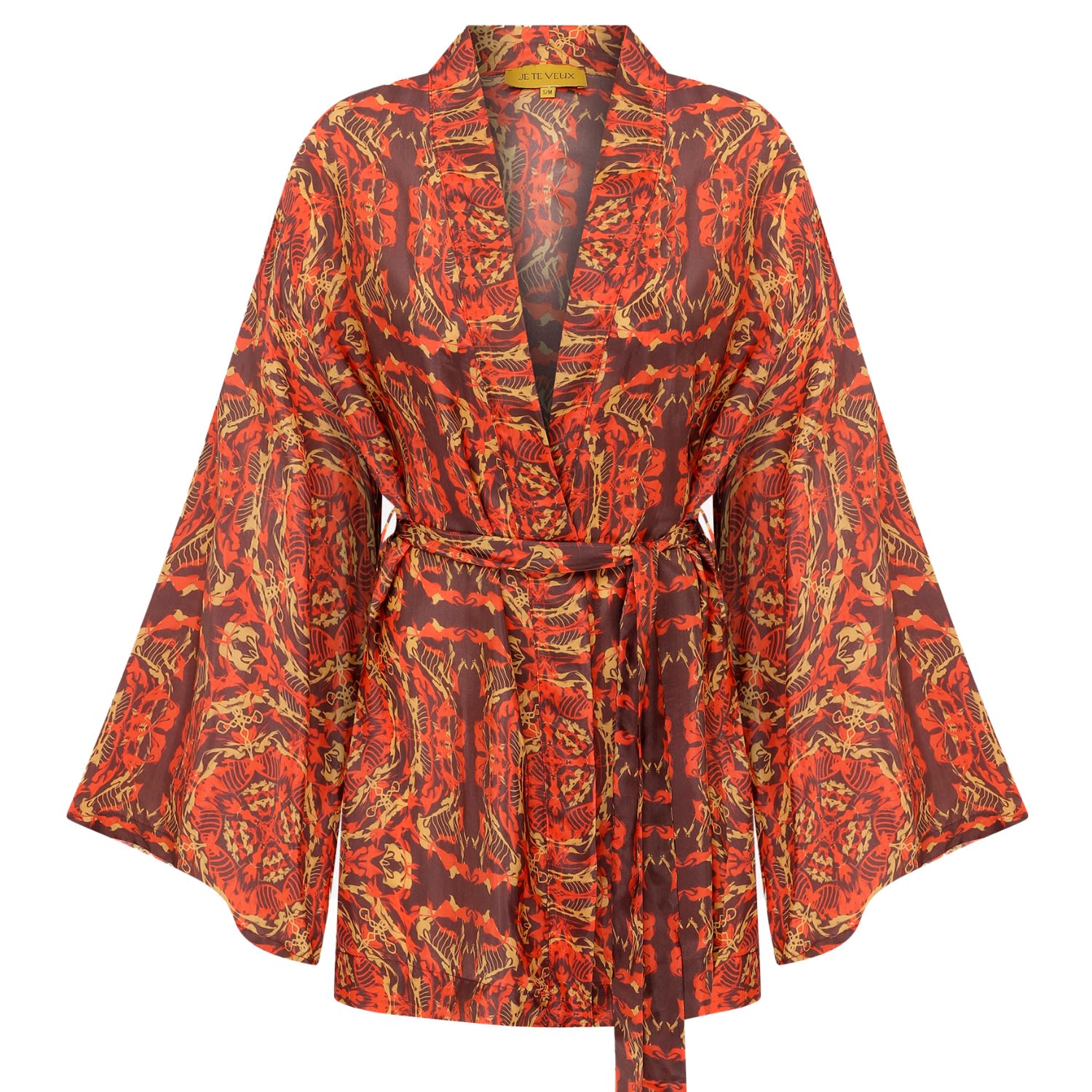 Je Te Veux Women's Red Abstract Kimono In Brown