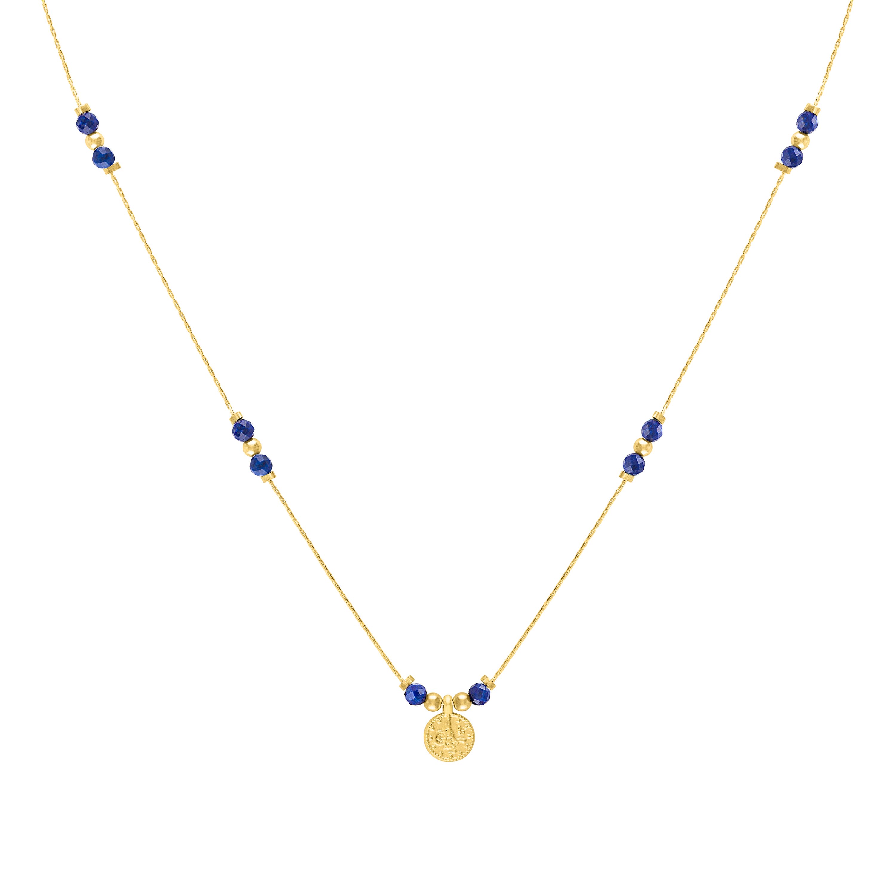 Olivia Le Journey Lapis Lazuli Beaded Necklace With Coin In Gold