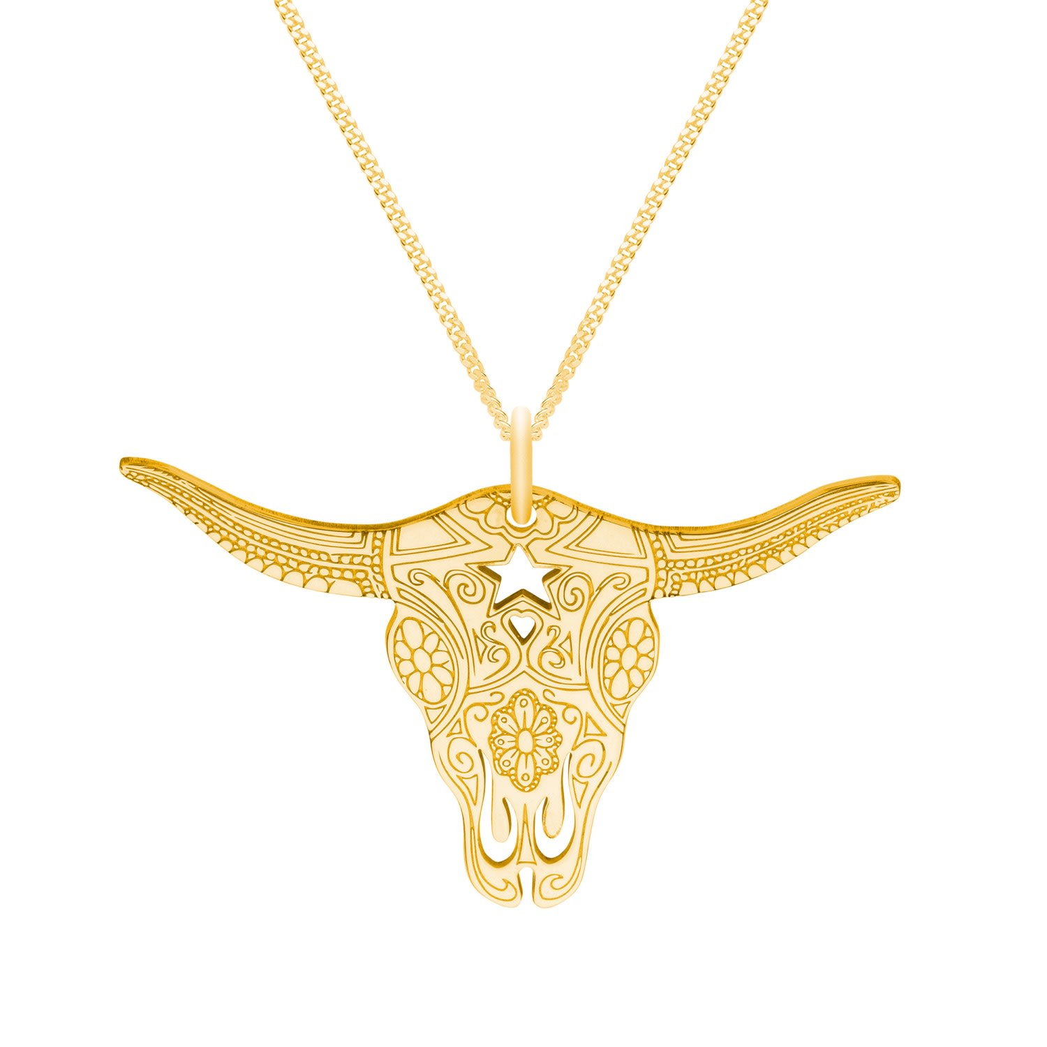 Women’s Medium Gold Texas Longhorn Pendant Necklace Cartergore