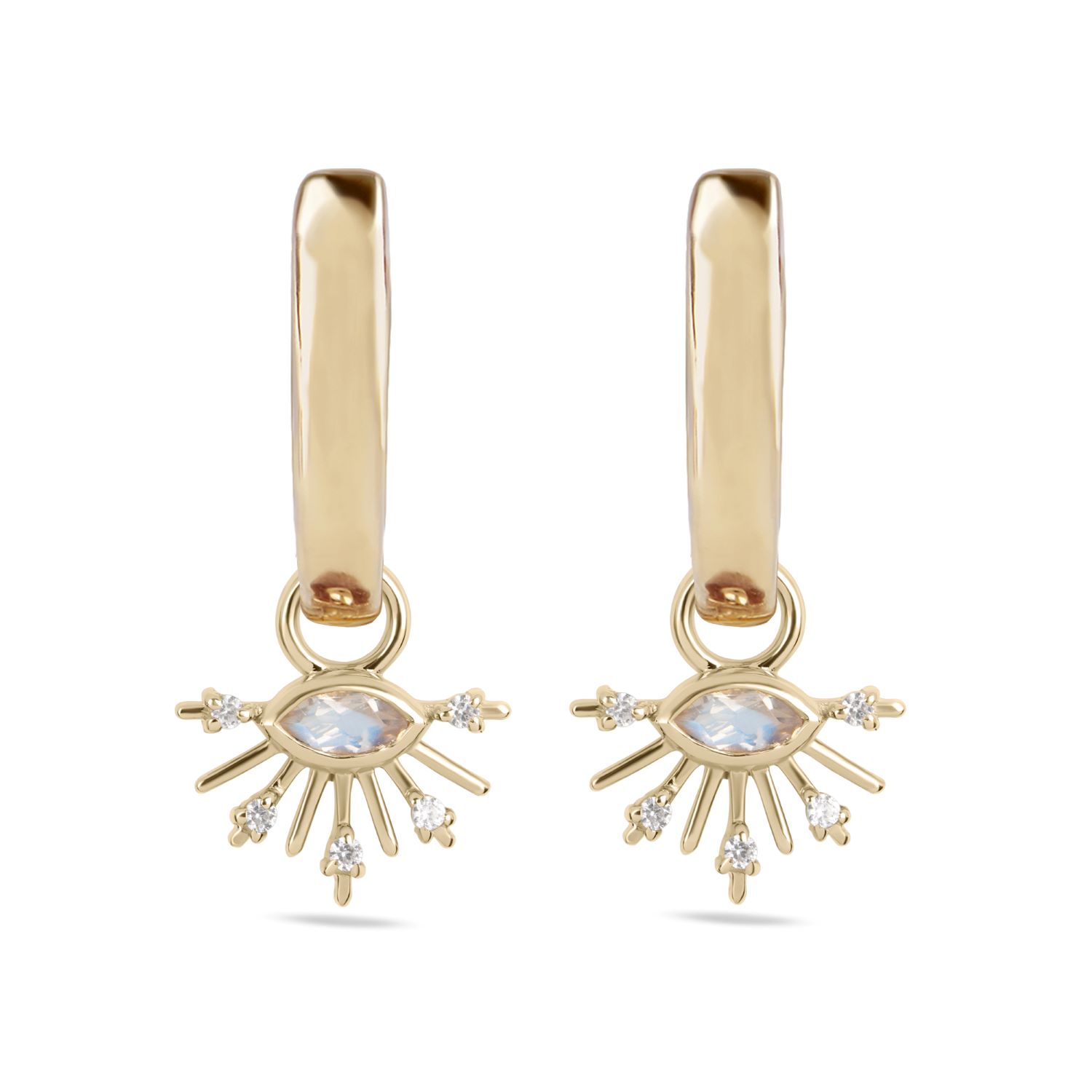 Zohreh V. Jewellery Women's Gold / Neutrals Moonstone & White Sapphire Sunburst Hoop Earrings 9k Gold