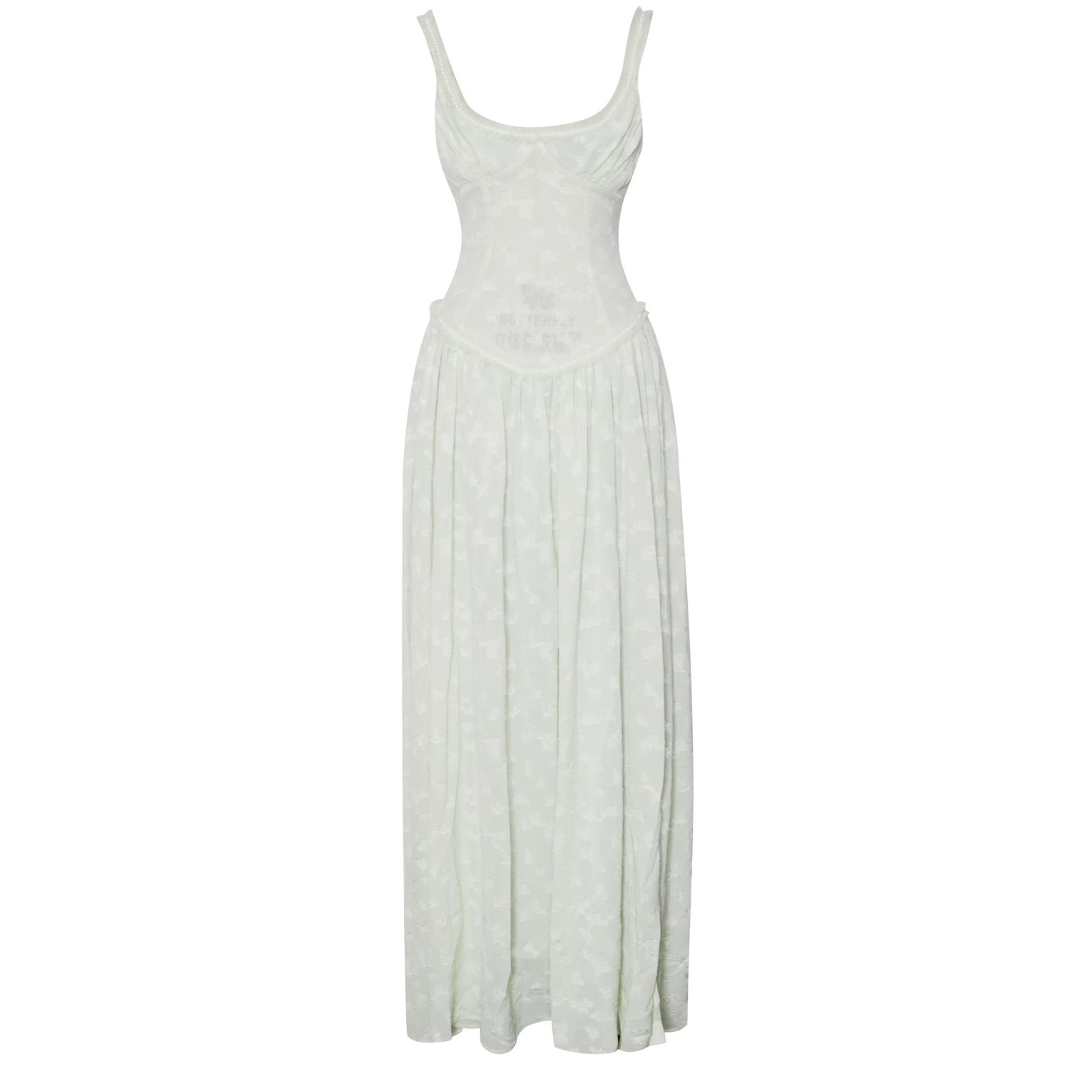 sarah Ulissa Light Green Square Neck Jacquard Textured High Slit
