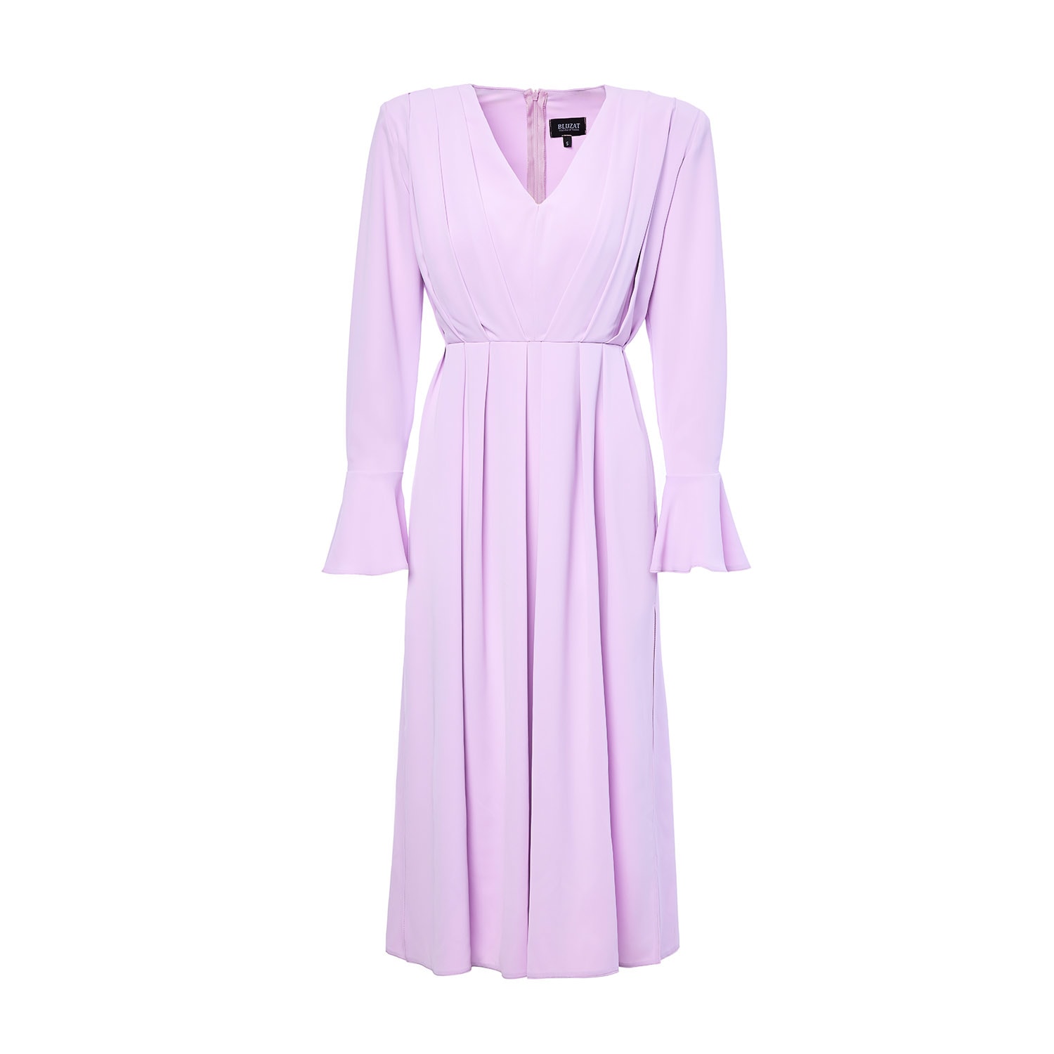 Bluzat Women's Pink / Purple Pastel Pink Midi Dress With Pleats And Proeminent Shoulders In Pink/purple