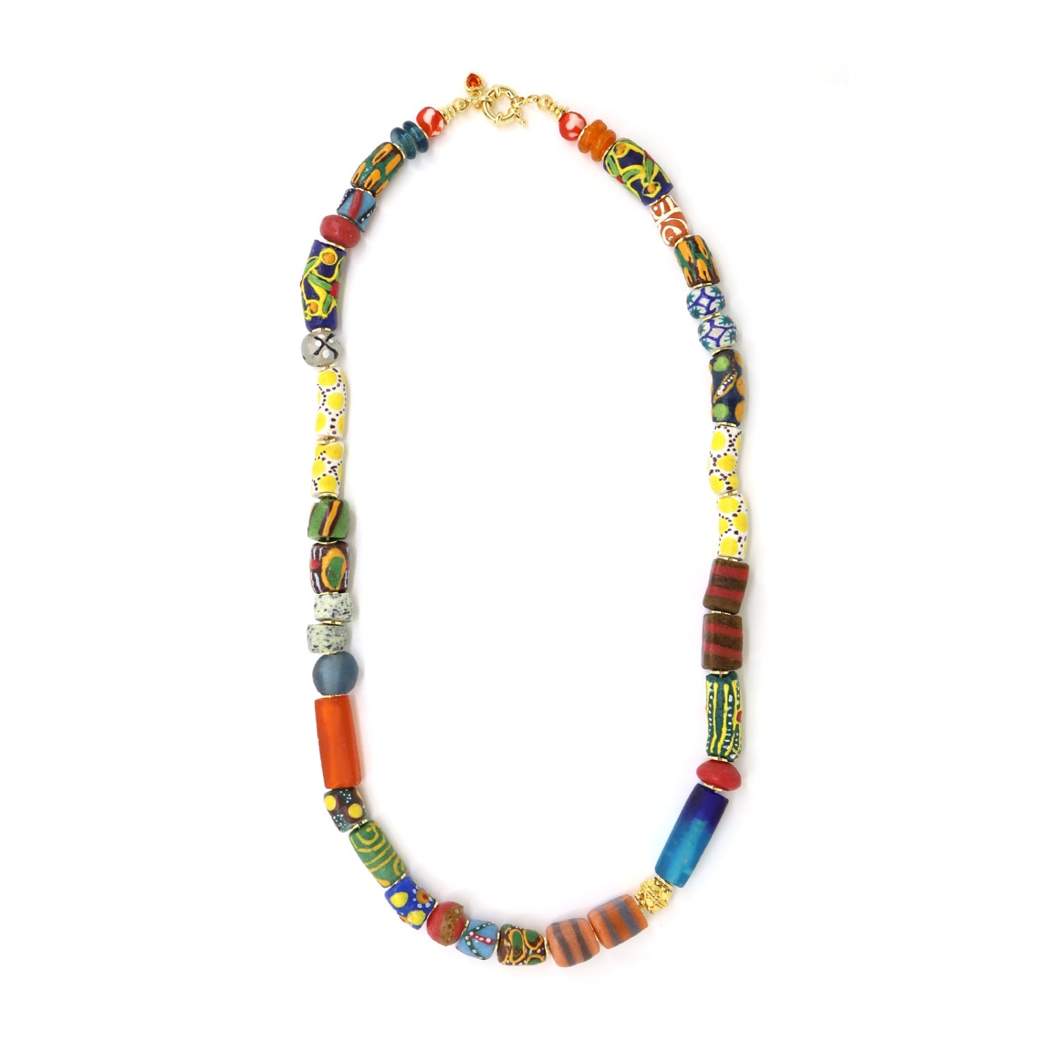 Women's Gold African Krobo Multicoloured Glass Necklace V5 | Shar Oke