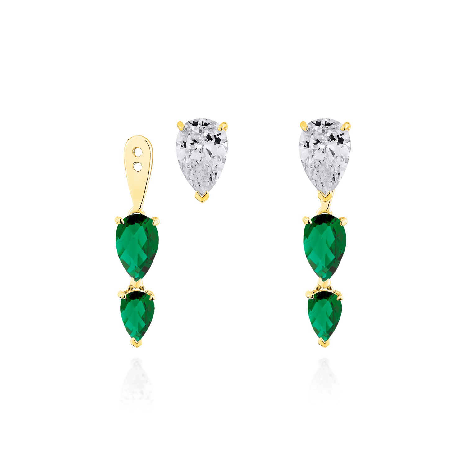 Sally Skoufis Women's Gold / White / Green Pure Cascade Petite Earrings With Man Made Emeralds & Cz Diamond Stimul