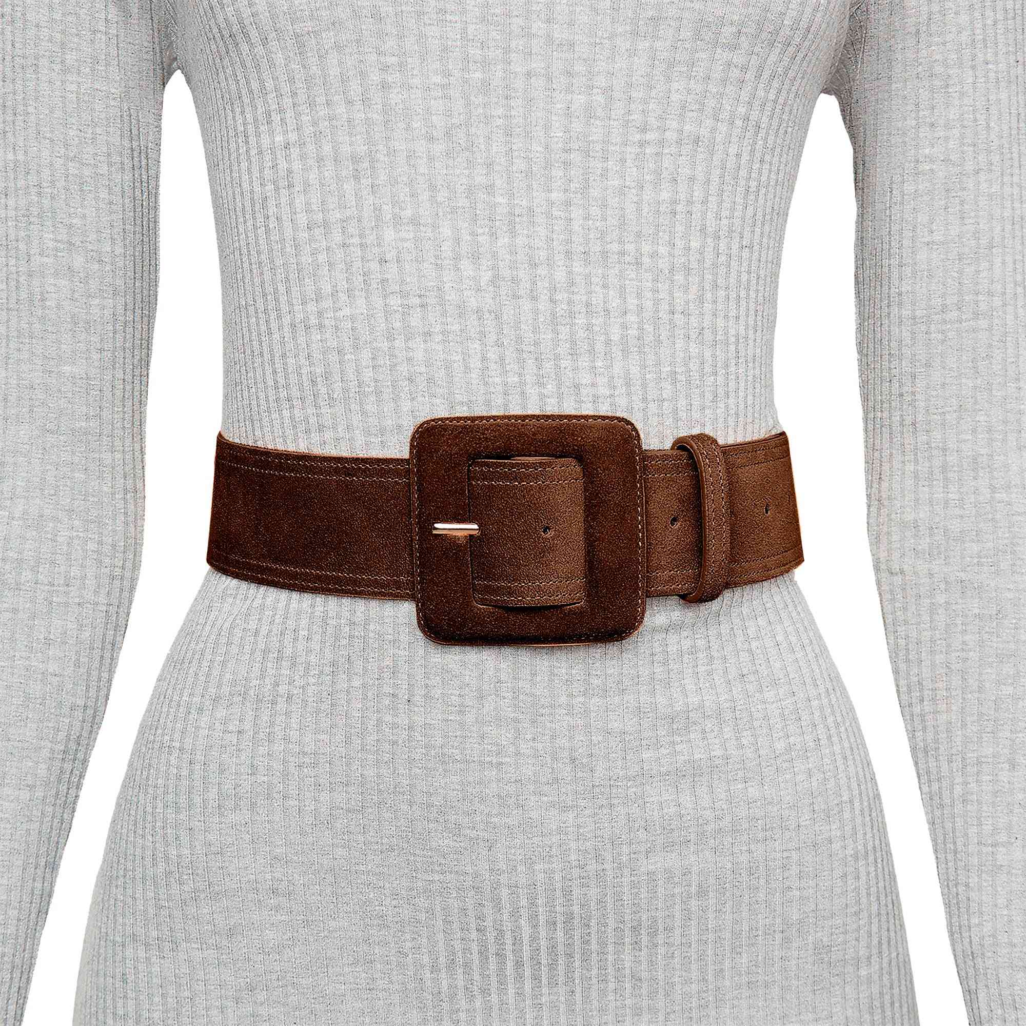 Suede Square Buckle Belt - Coffee | BeltBe | Wolf & Badger