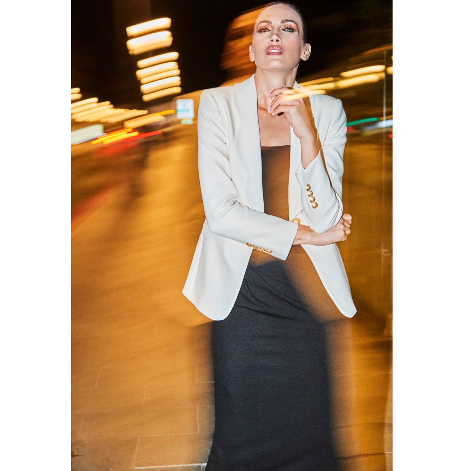 Single Breasted White Premium Crepe Blazer With Wavy Flaps by The Extreme Collection