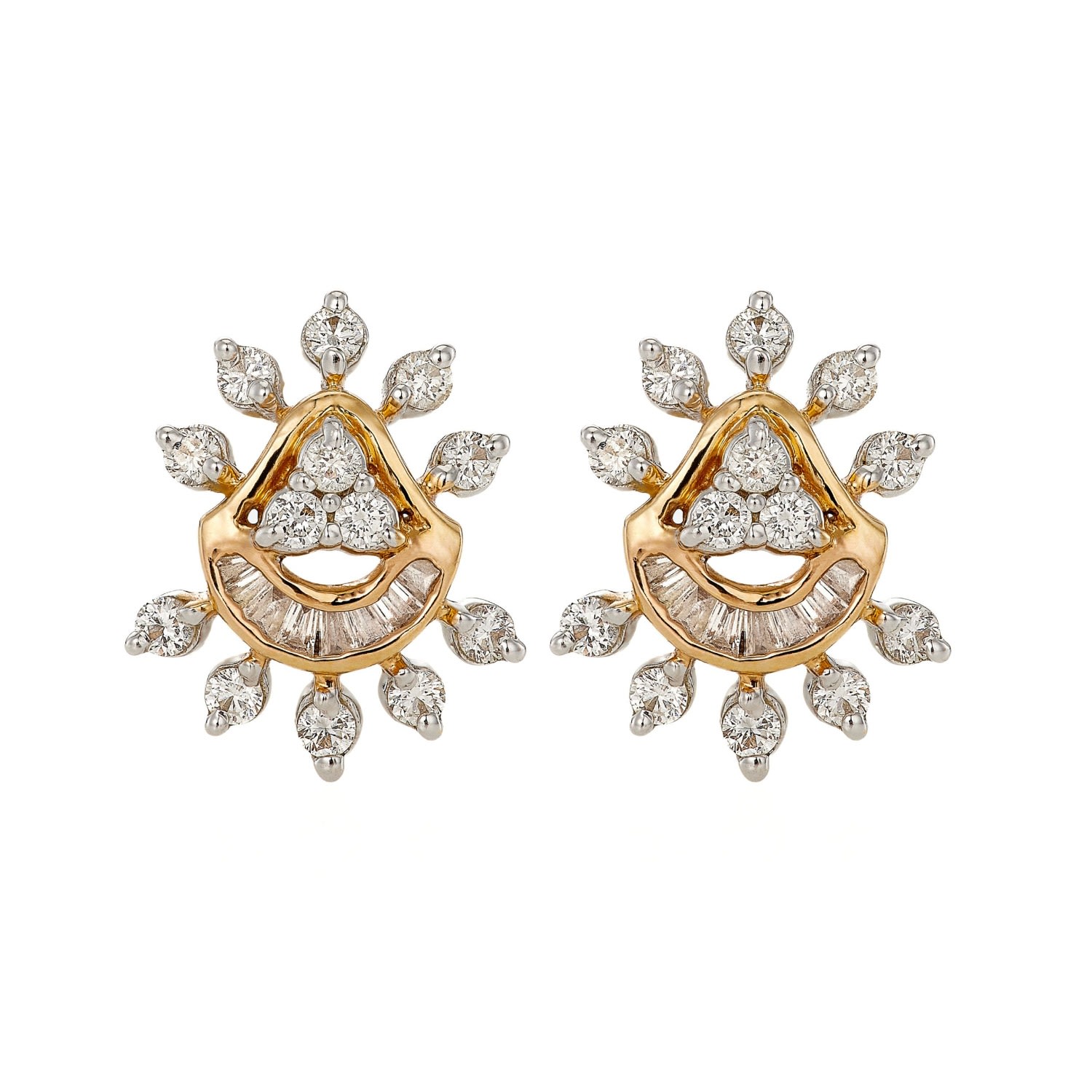 Women’s Diamond Flower Form Earrings Yellow 18K Solid Gold Mirayama