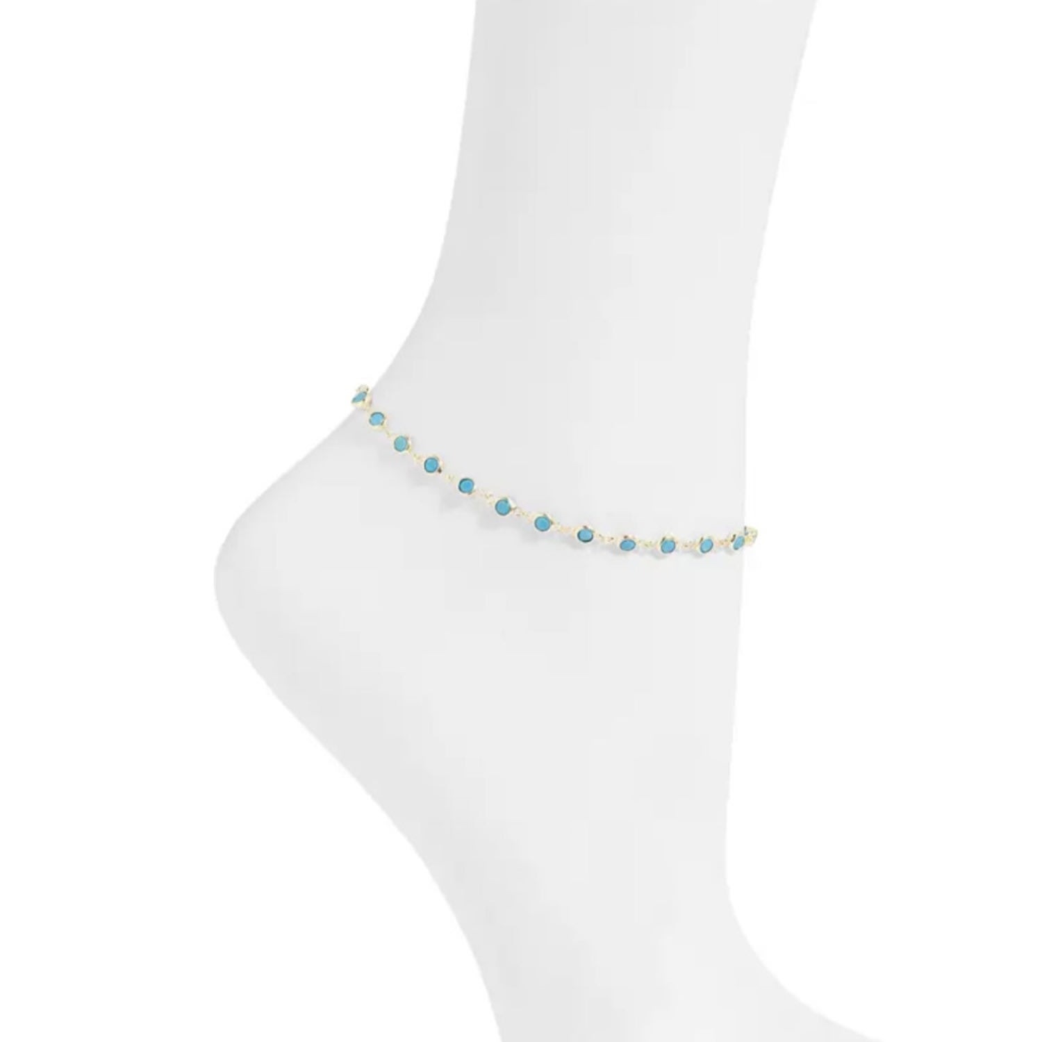 Shymi Women's Blue Round Bezel-set Anklet - Turquoise