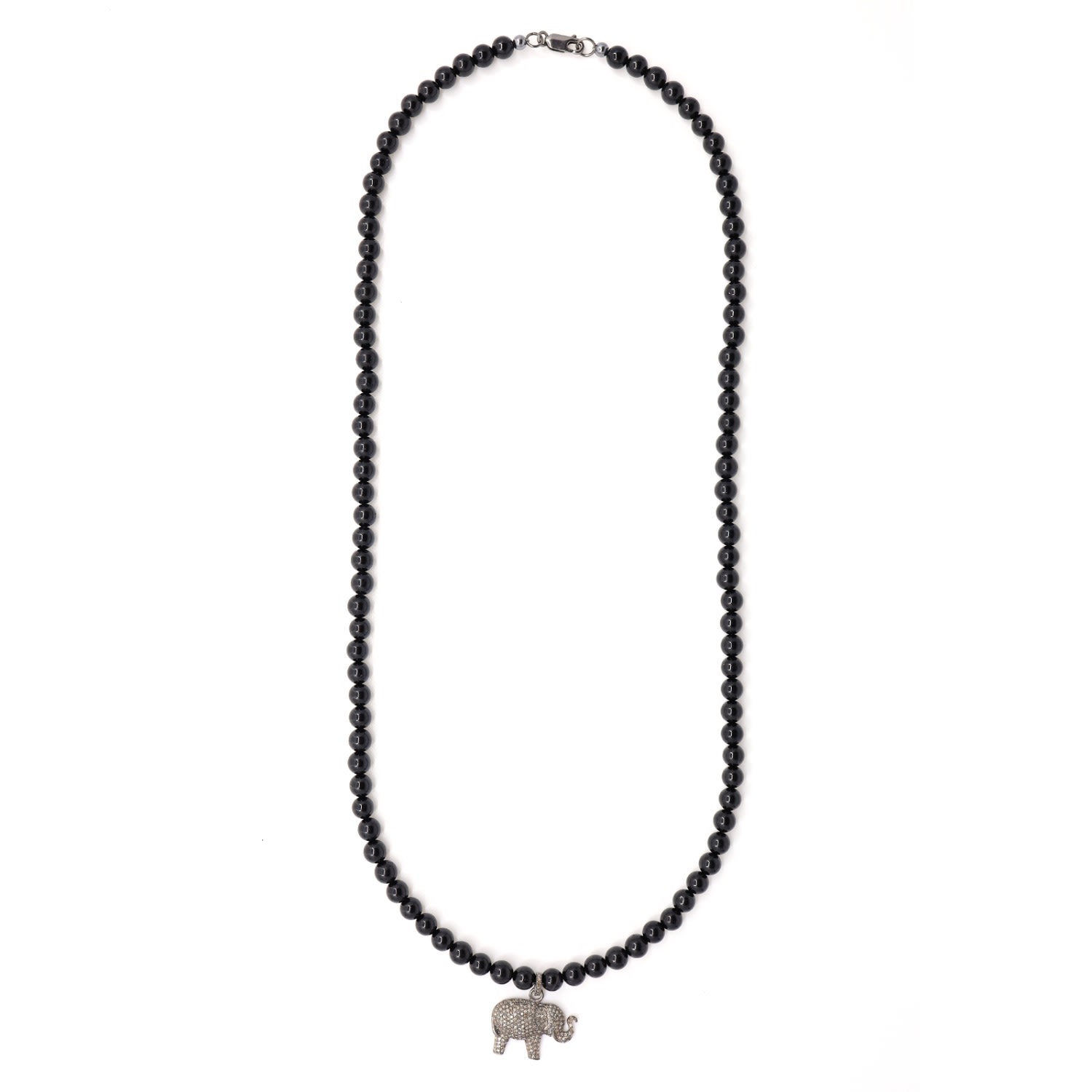 Shar Oke Men's Black / Silver Black Tourmaline & Diamonds Elephant Beaded Necklace In Multi